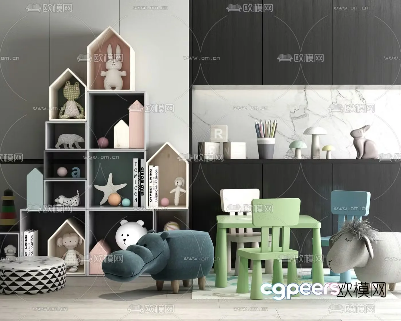 Modern children’s cabinet children’s table and chairs 3d model