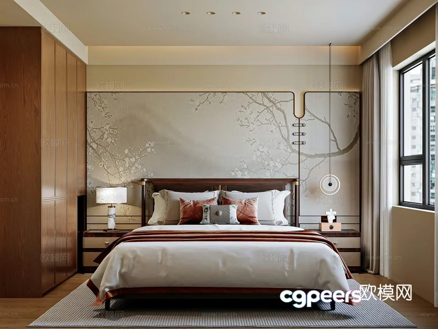 New Chinese style home bedroom 3D model