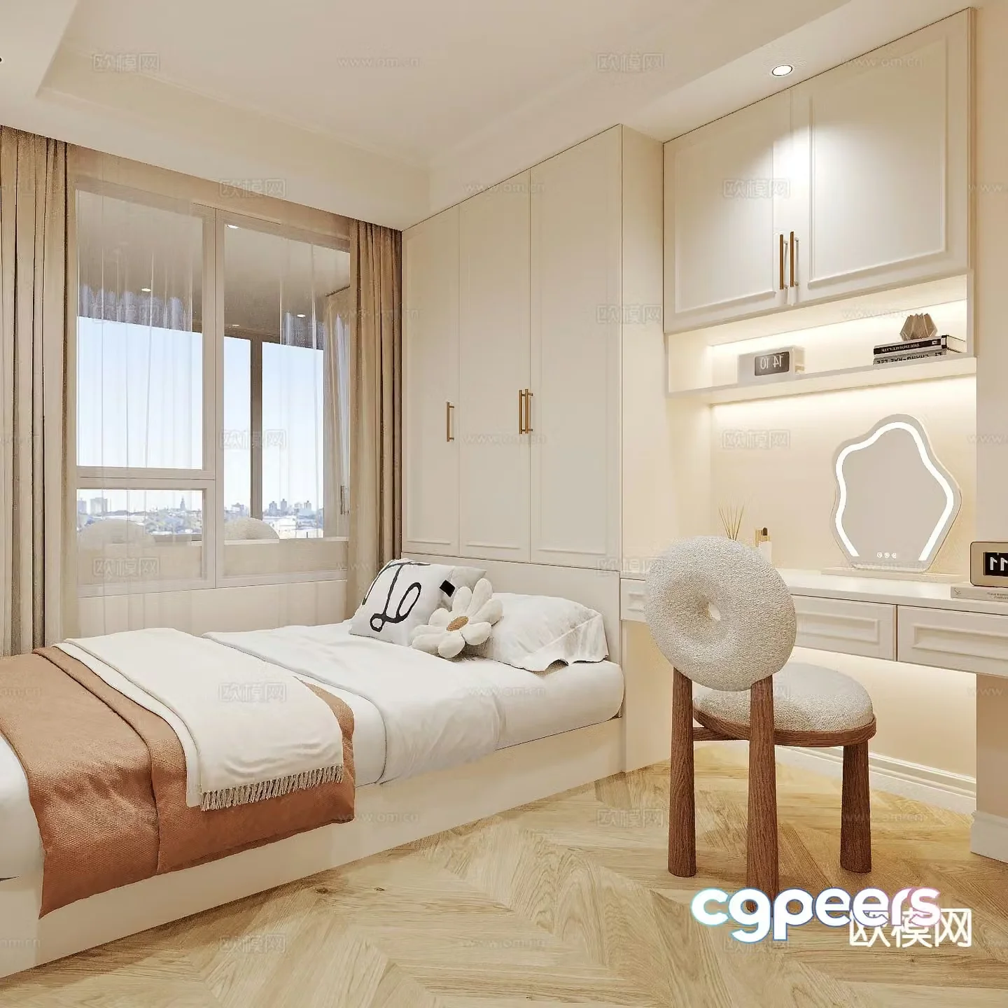 Cream style tatami bedroom 3d model
