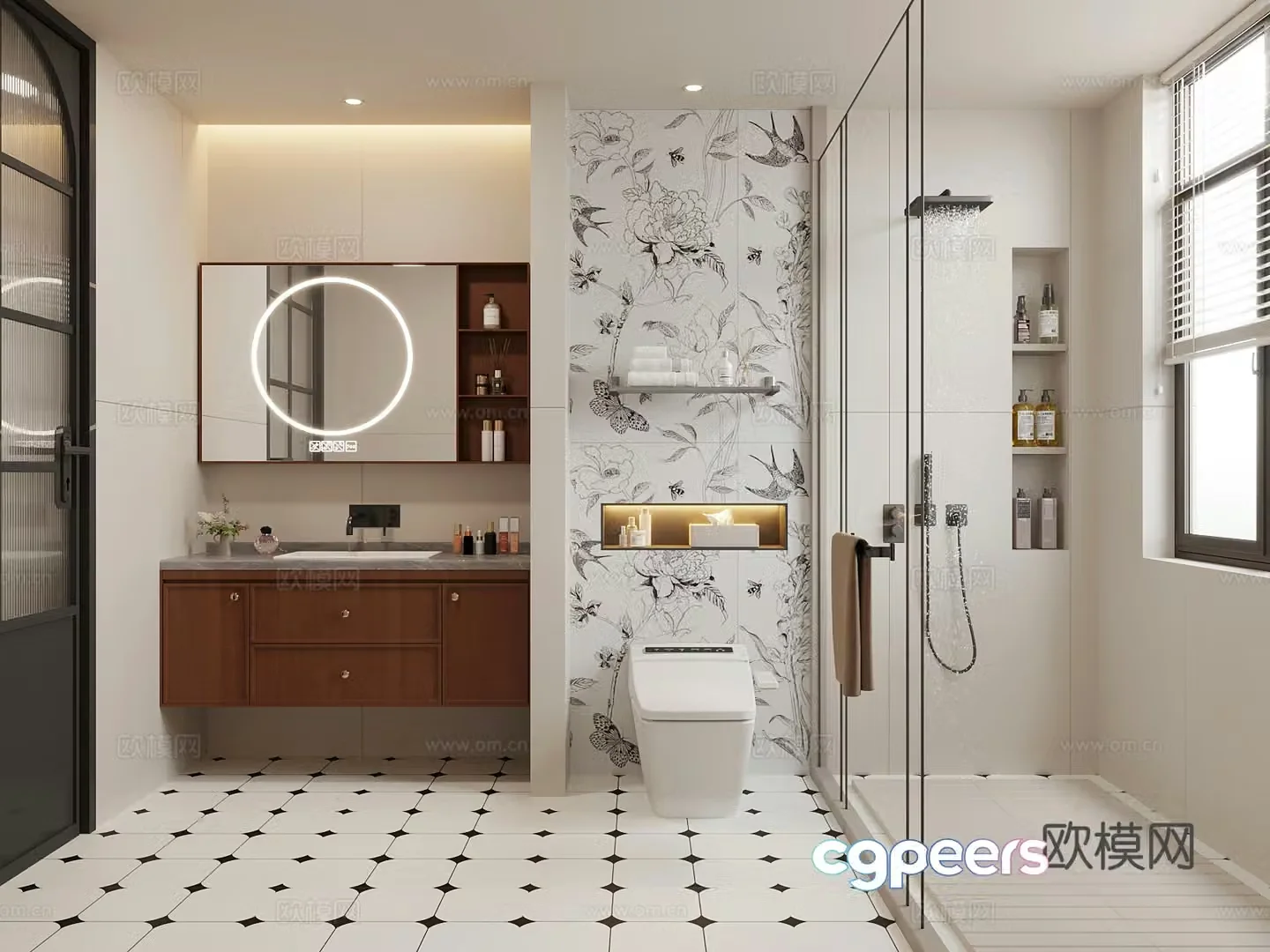 Middle-aged bathroom bathroom cabinet toilet shower 3D model