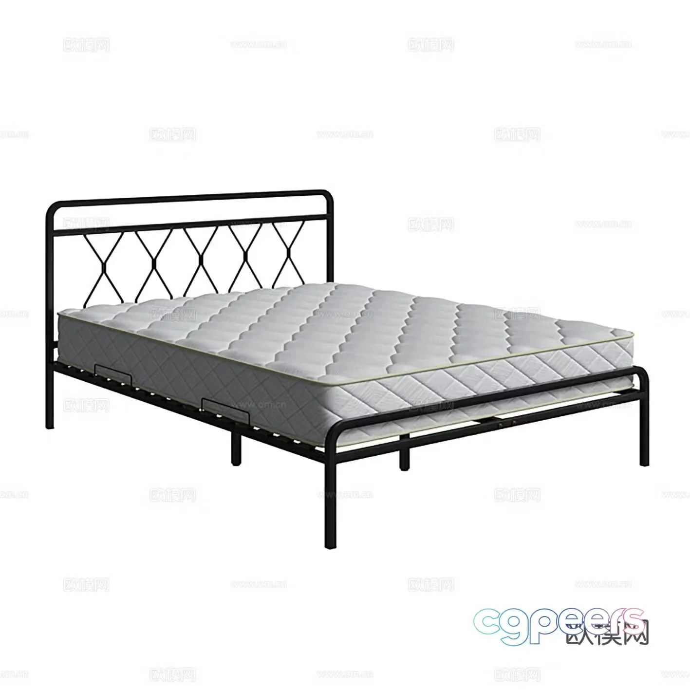 Modern simple iron bed double bed mattress 3d model