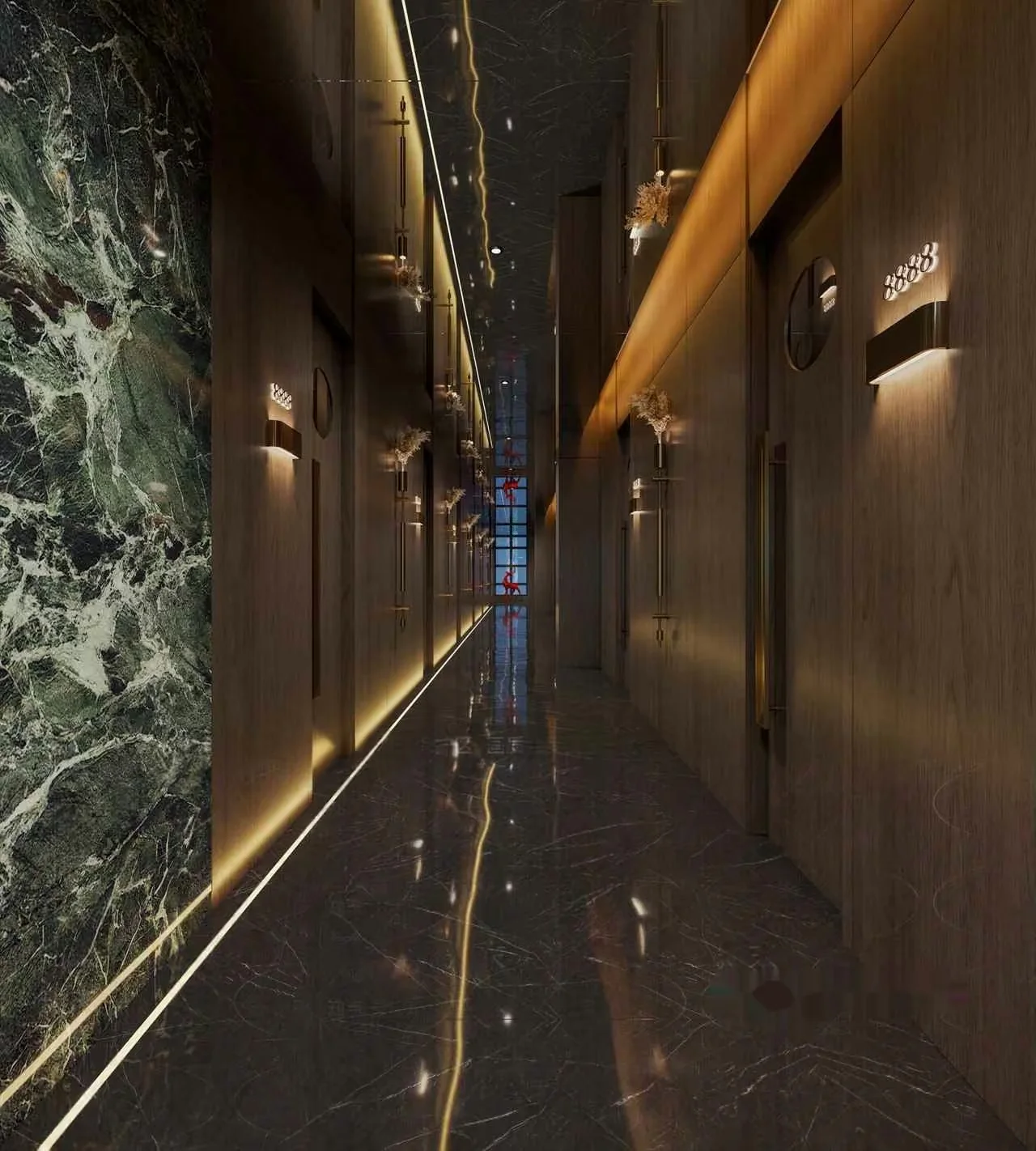 A Long Hallway With Marble Floors And Walls 3D Model – 11645 – CORONA Render
