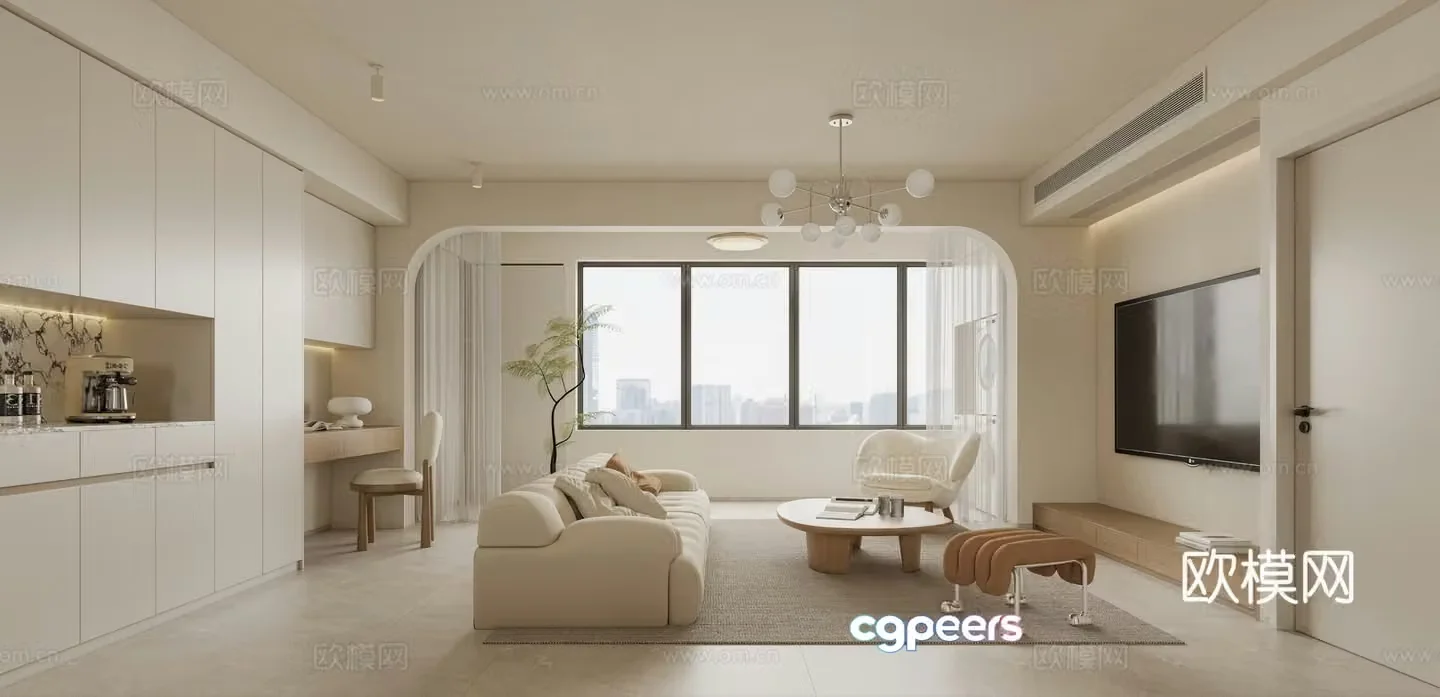 Cream Living Room 3D Model
