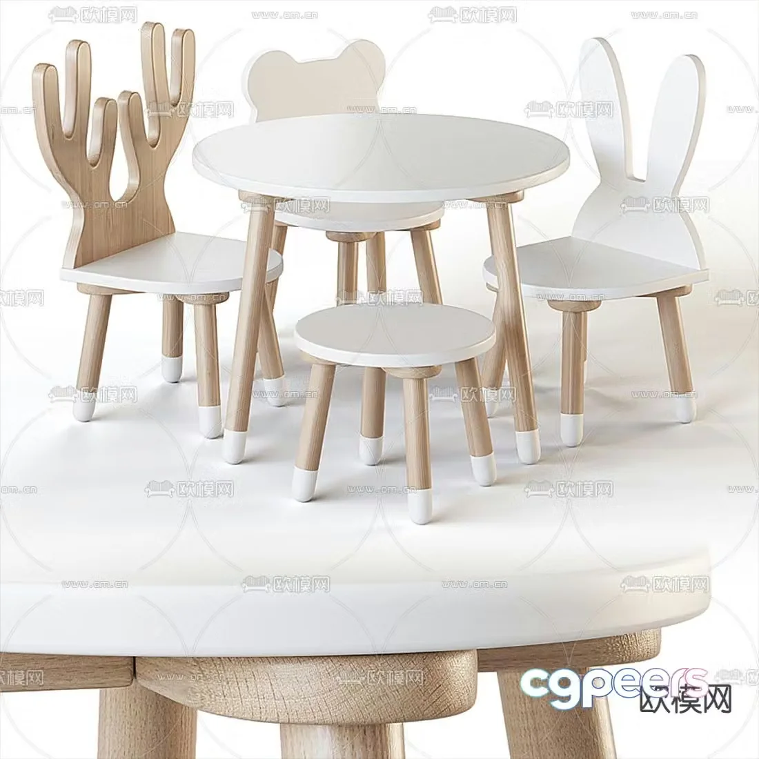 Modern children’s cartoon table and chair 3d model