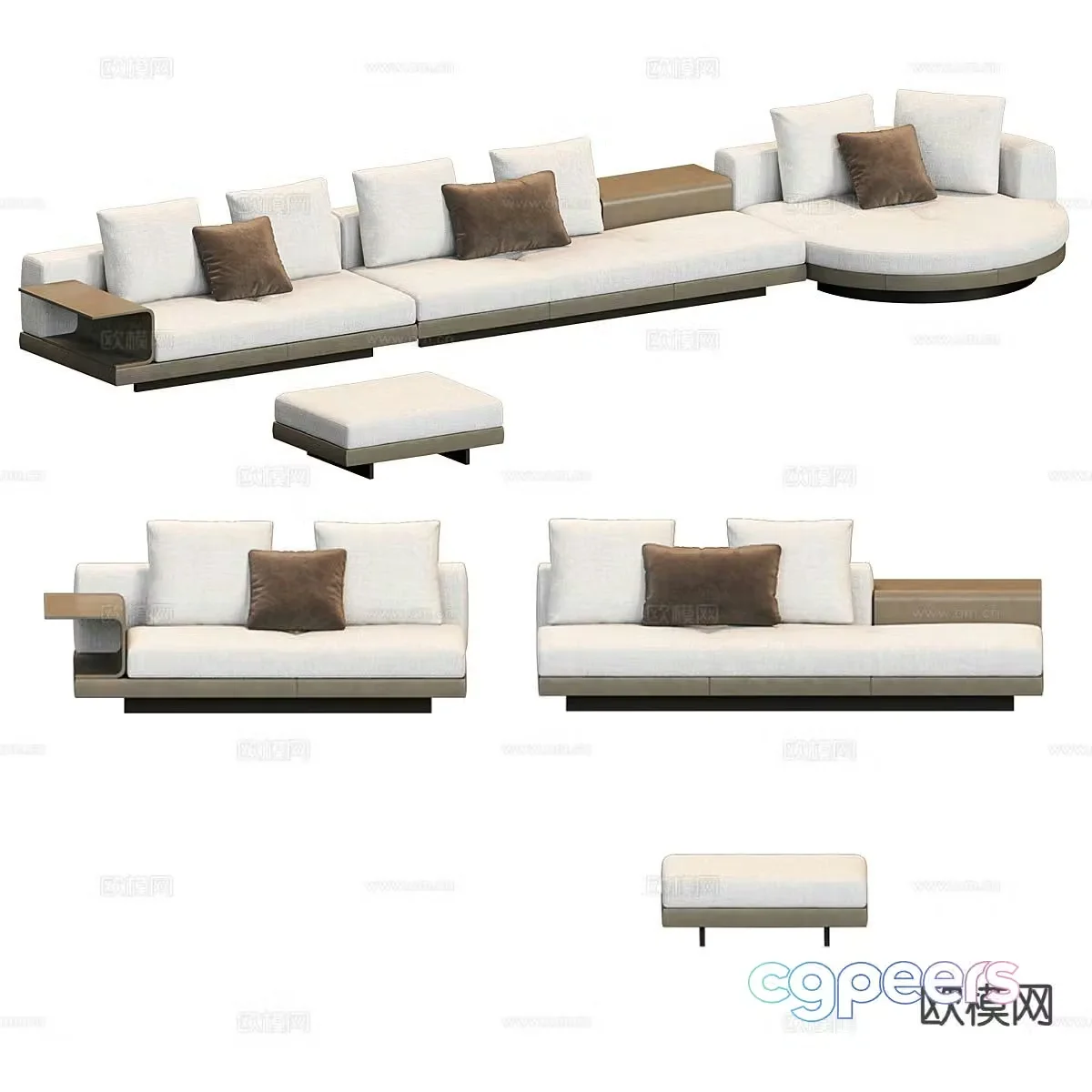 Modern multi-person sofa fabric sofa 3d model
