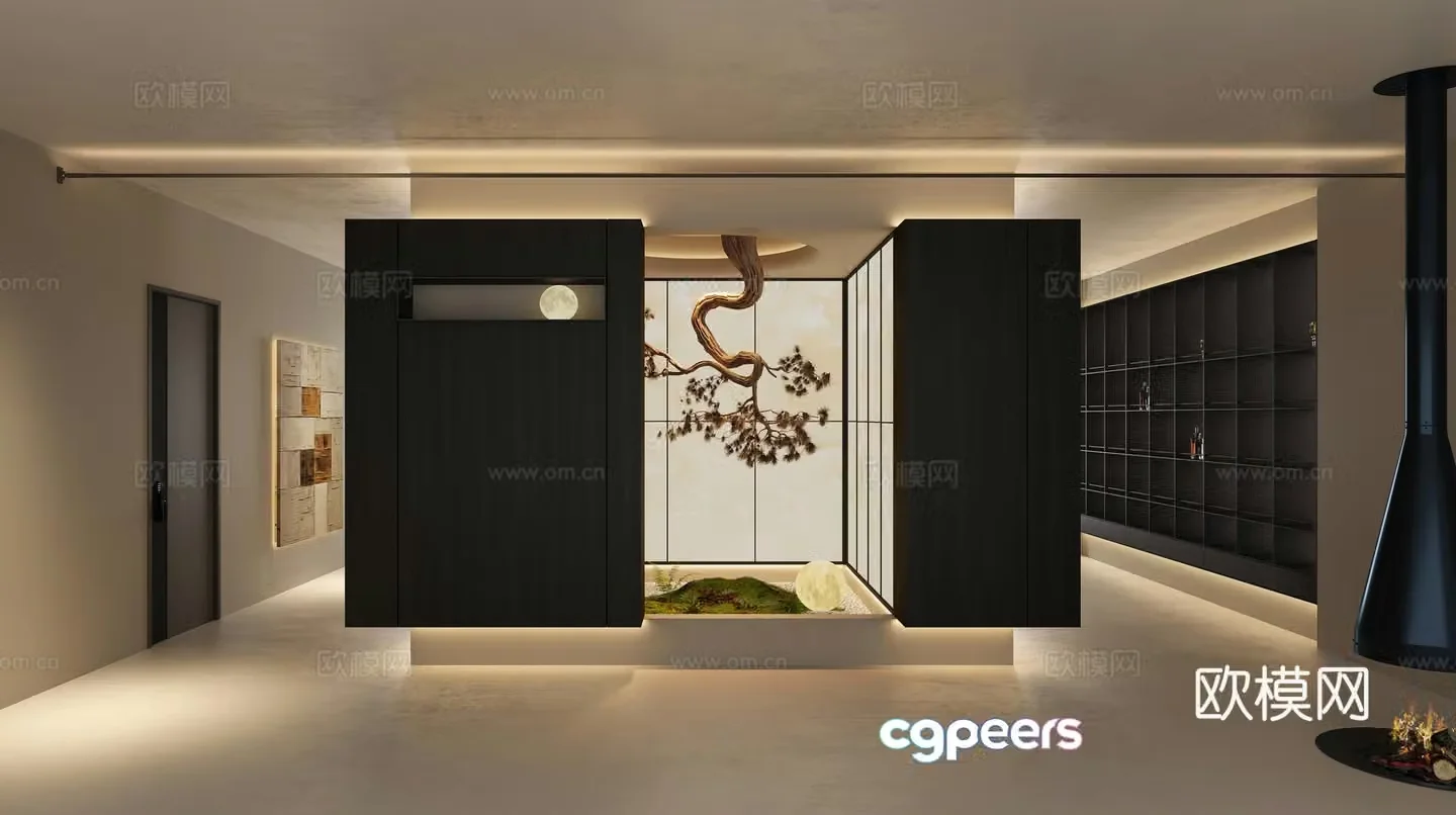 Modern interior landscaping pine trunk landscape installation interior landscape office landscape 3d model