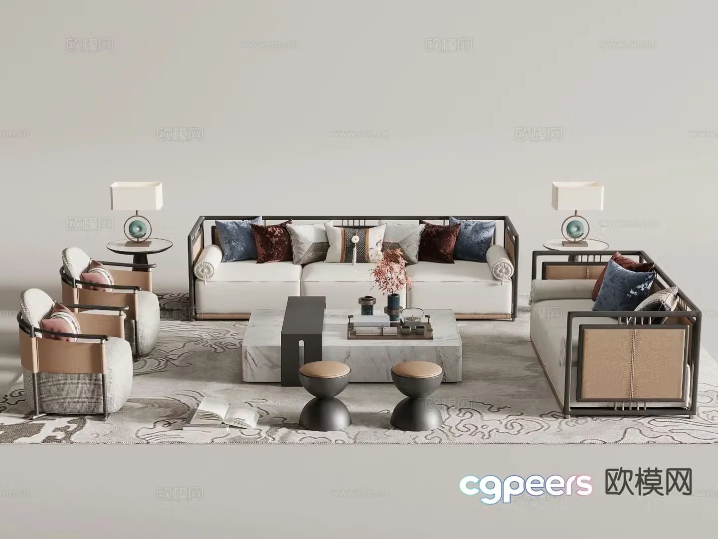 New Chinese style sofa modular sofa 3d model