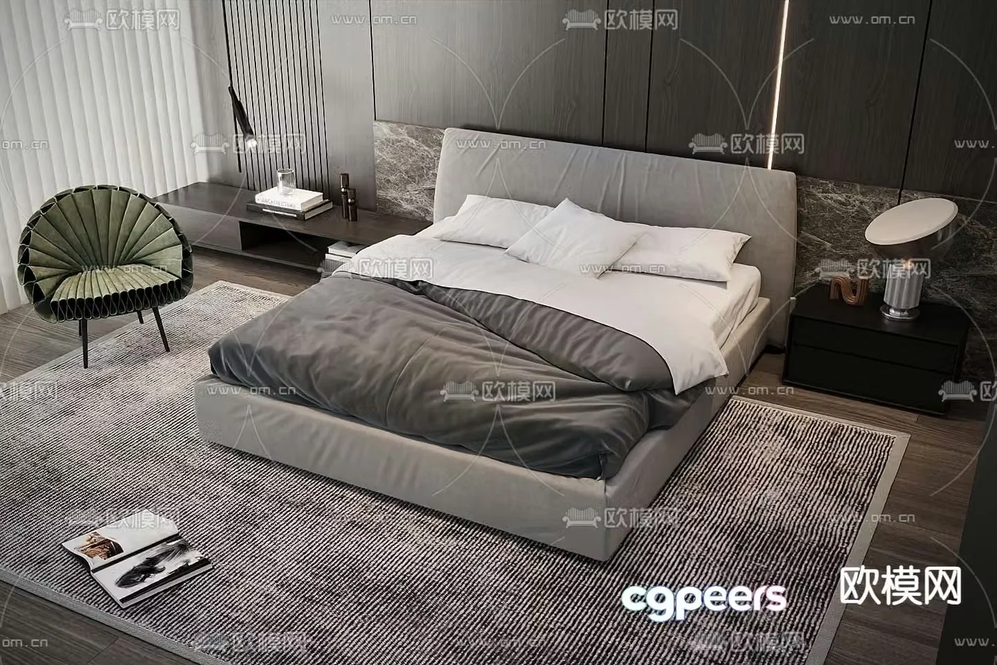Modern double bed fabric bed 3d model