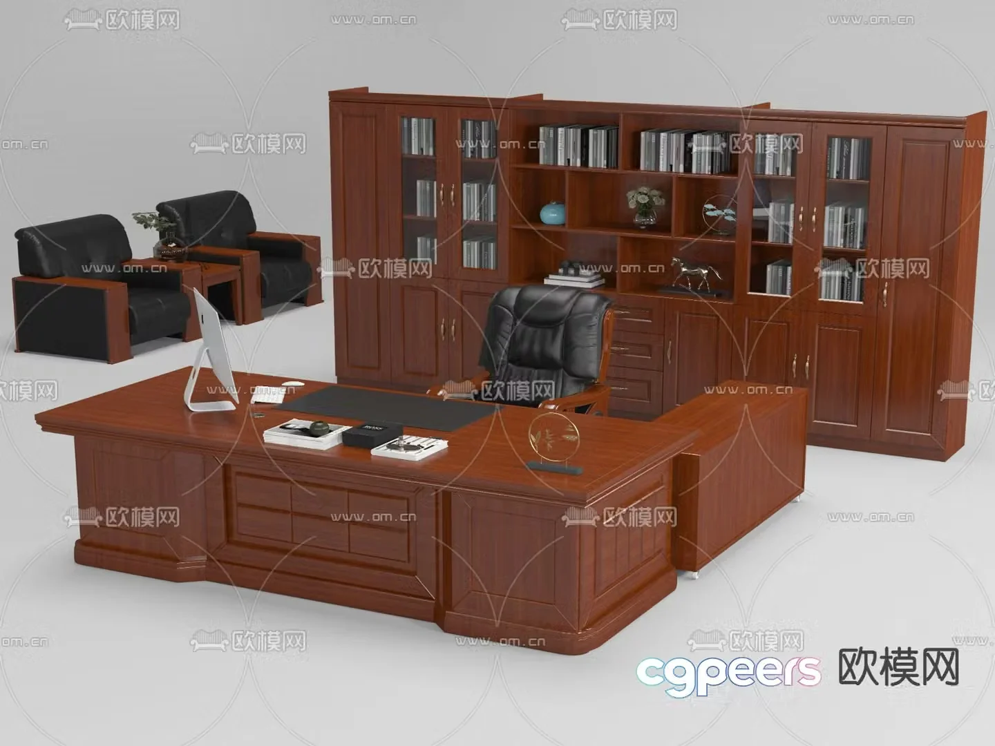 Office desk and chair office sofa office bookcase boss desk and chair 3d model