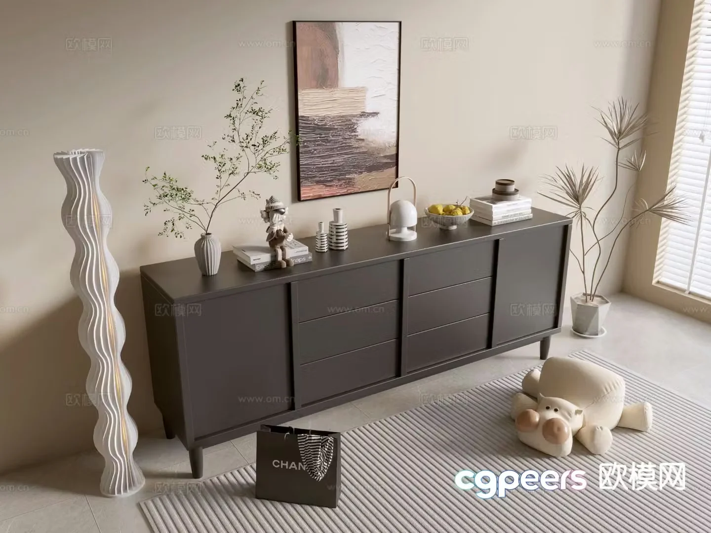 Modern black cabinet integrated cabinet drawer cabinet 3d model