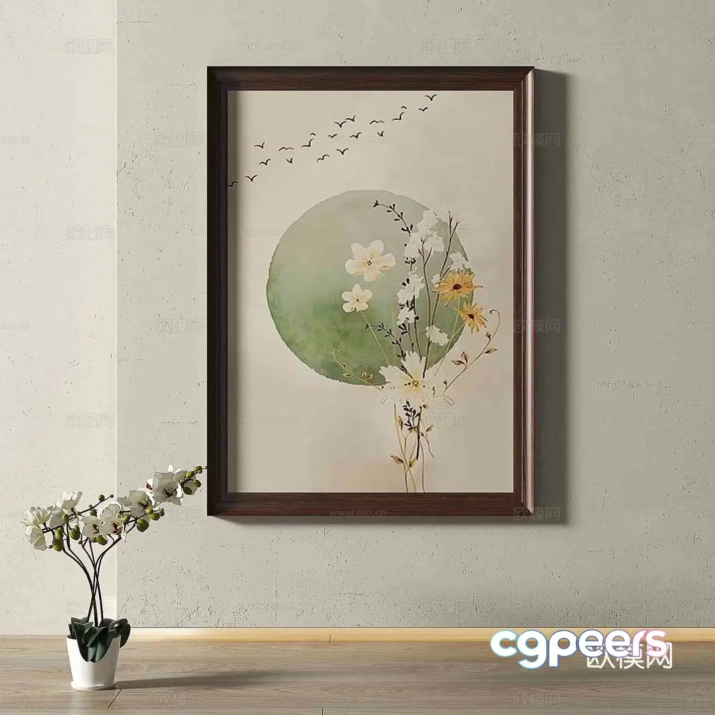 Middle-aged retro painting decorative painting 3d model