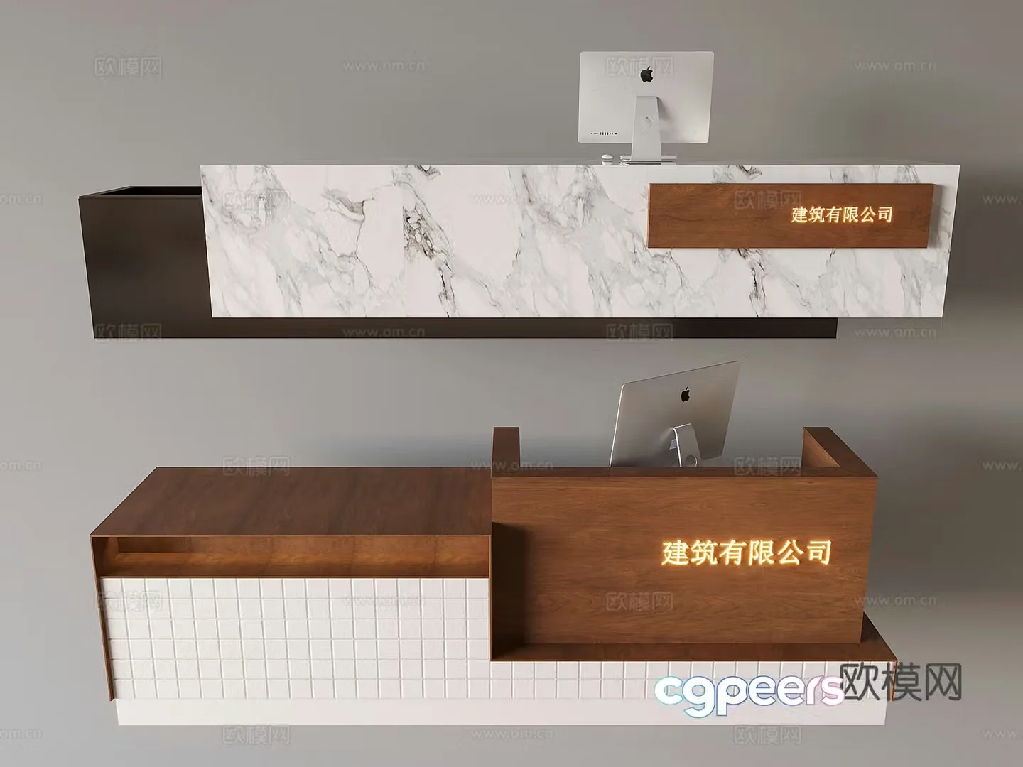 Middle-aged style bar reception desk service desk company front desk solid wood bar marble 3D model