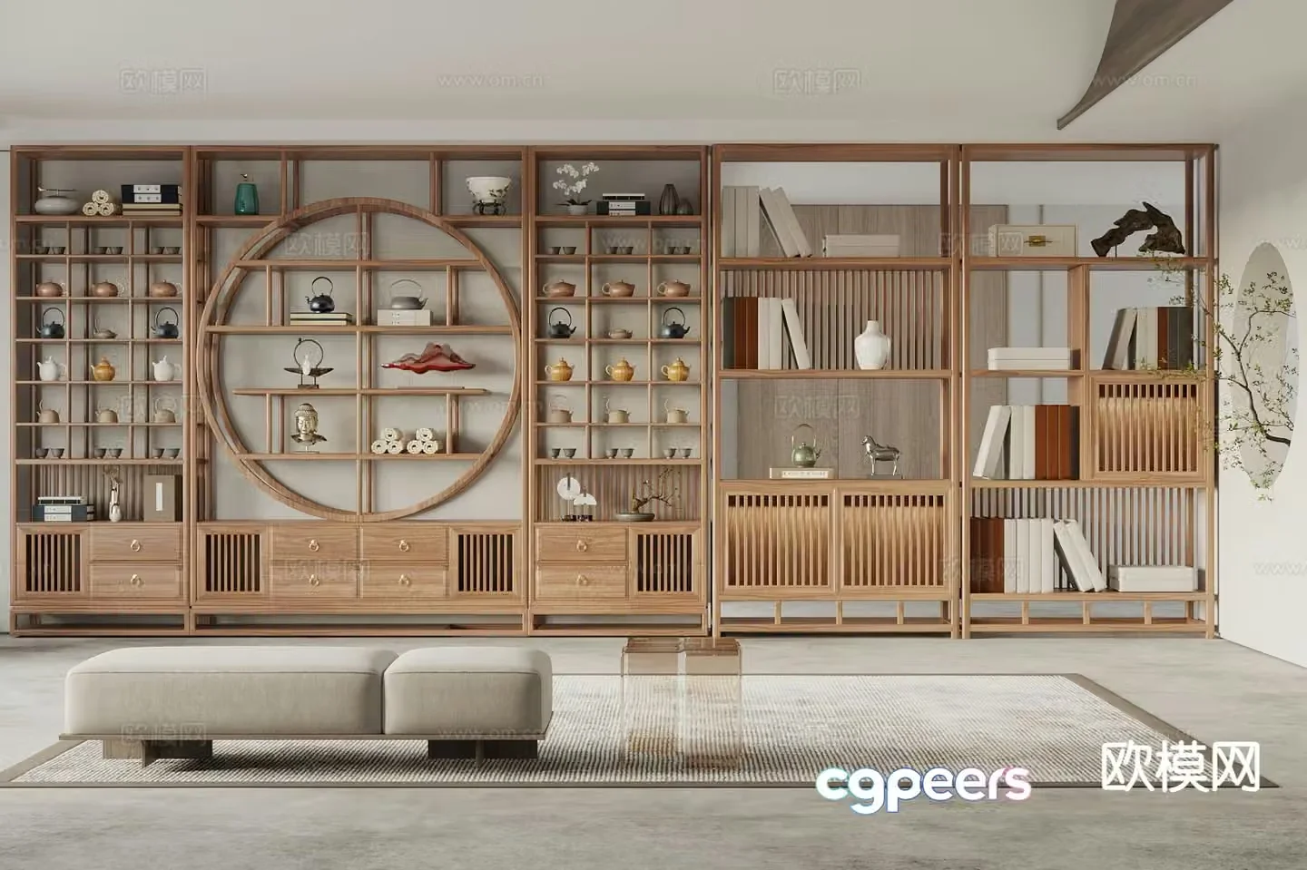 New Chinese style antique shelf decorative cabinet 3D model