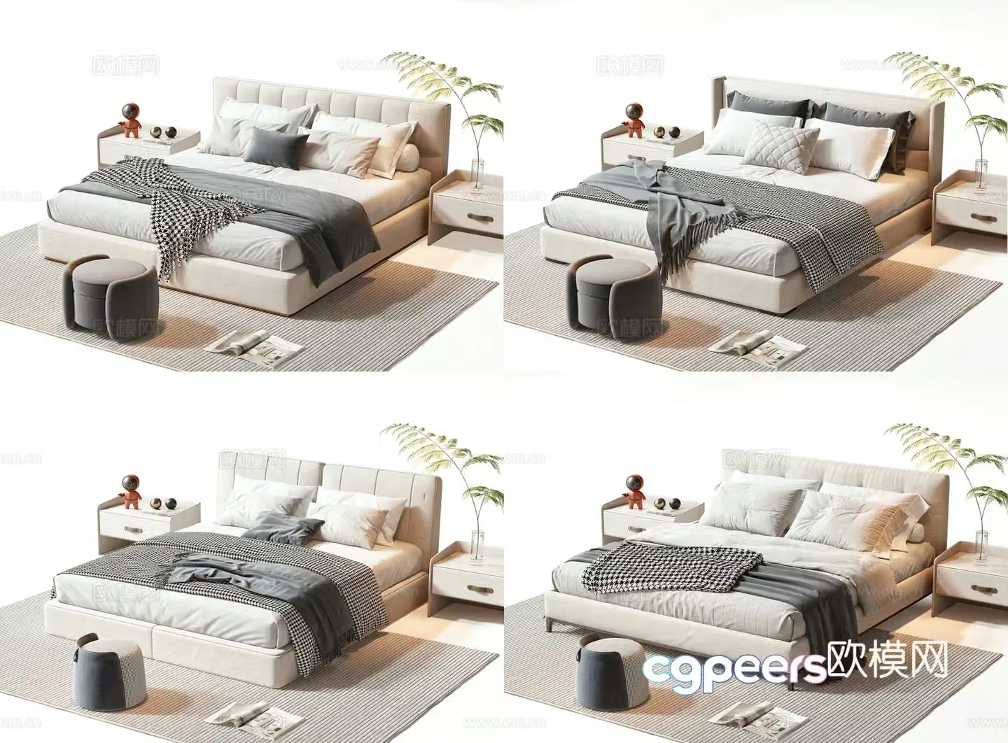 Modern double bed 3d model