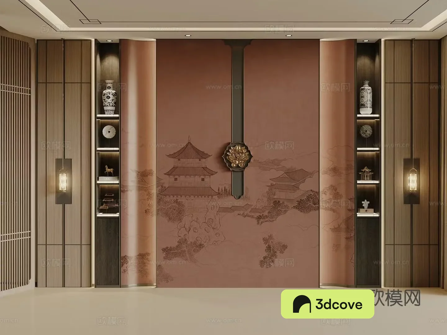 New Chinese style bookcase Decorative background wall Sofa background wall