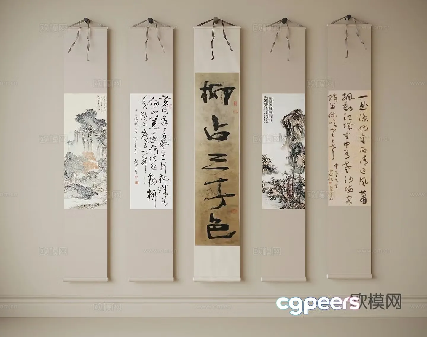 Chinese hanging painting calligraphy and painting scroll painting 3D model