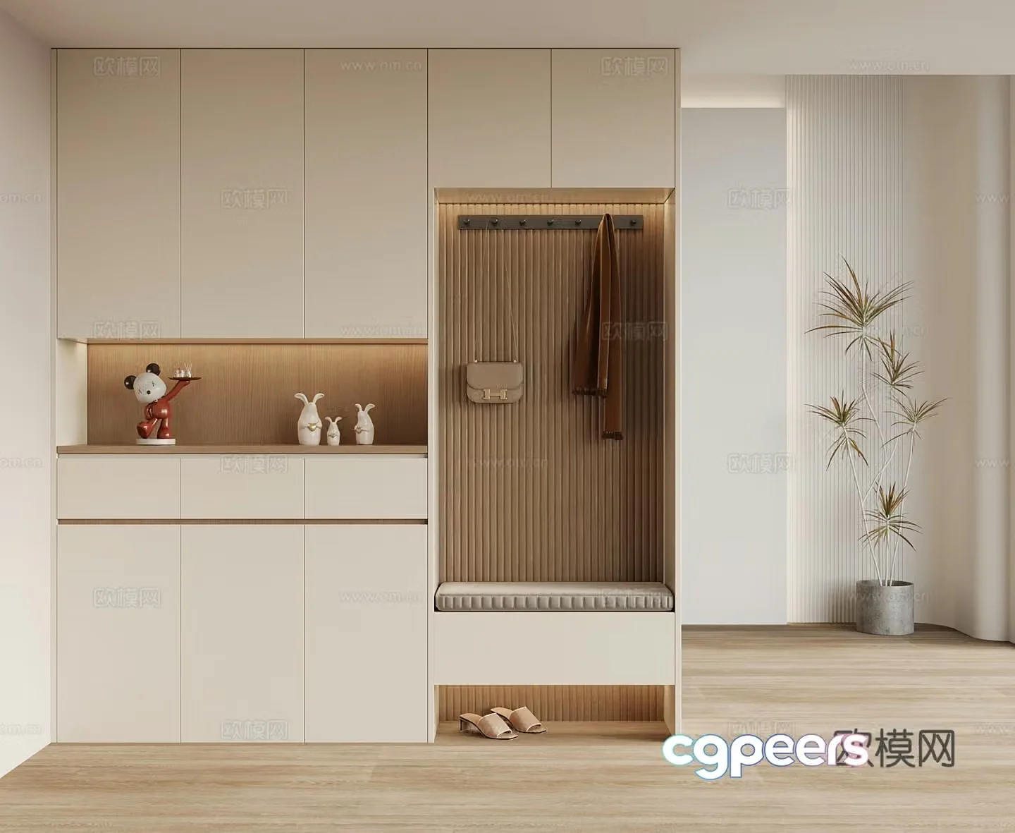 Modern cream style porch shoe cabinet 3d model