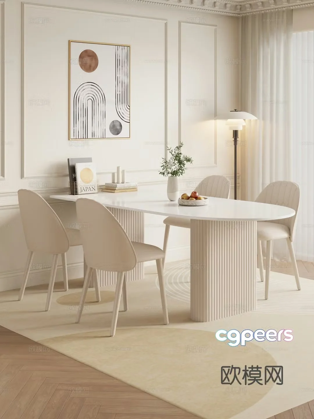Restaurant Dining table and chair combination Rock table hanging paintings Decoration 3D model