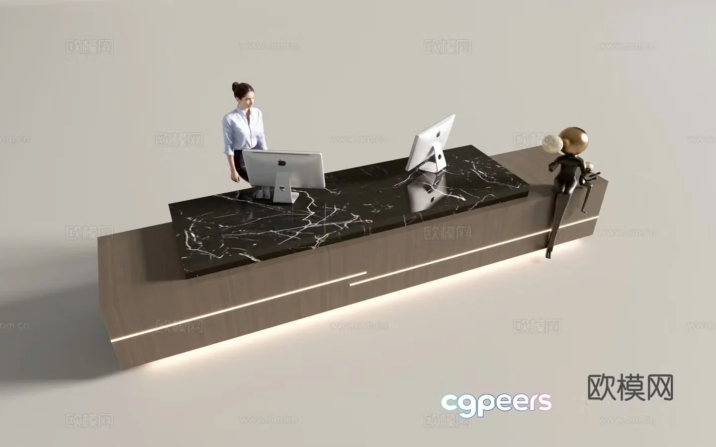 Modern company front desk reception desk service desk 3d model