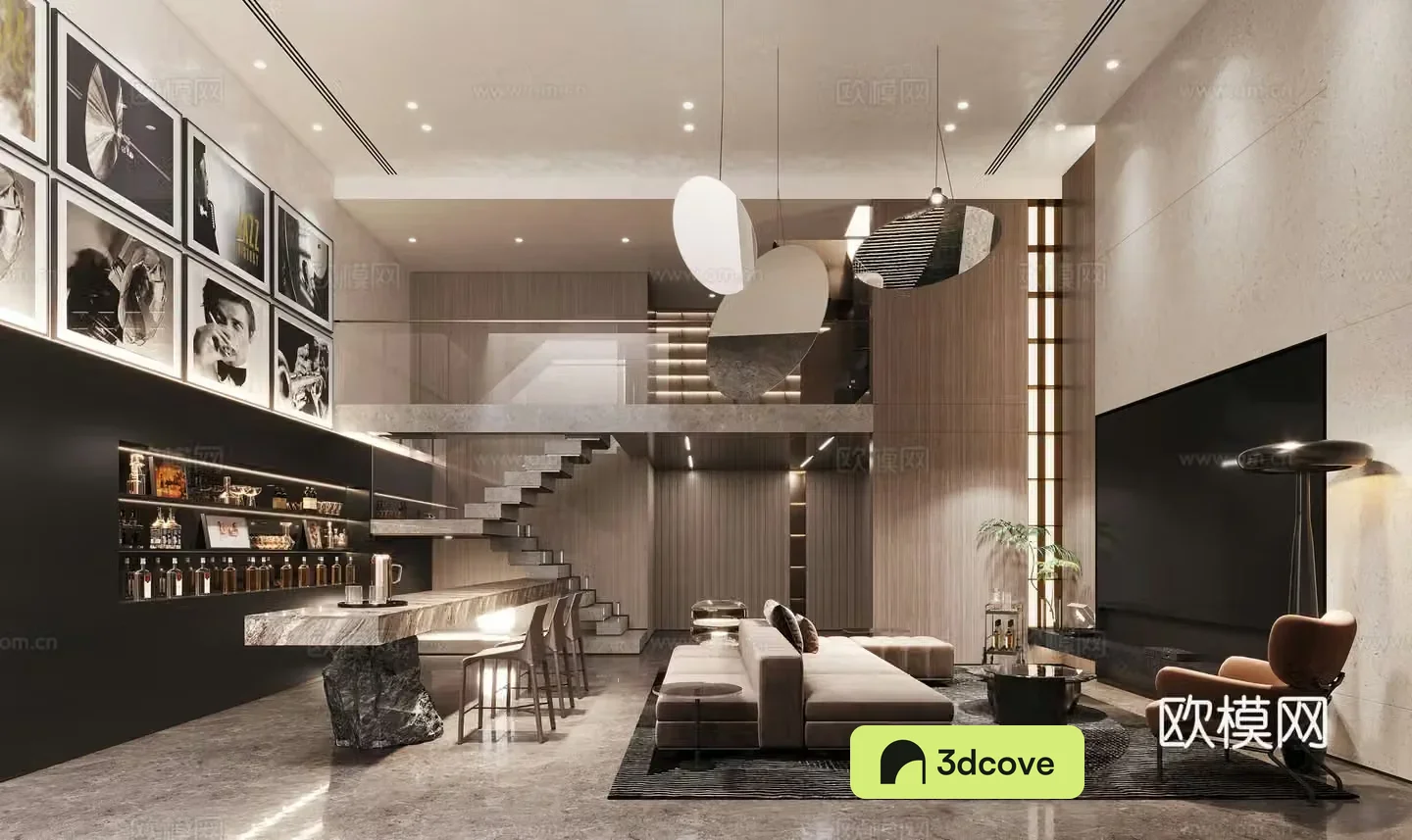Modern light luxury villa living room