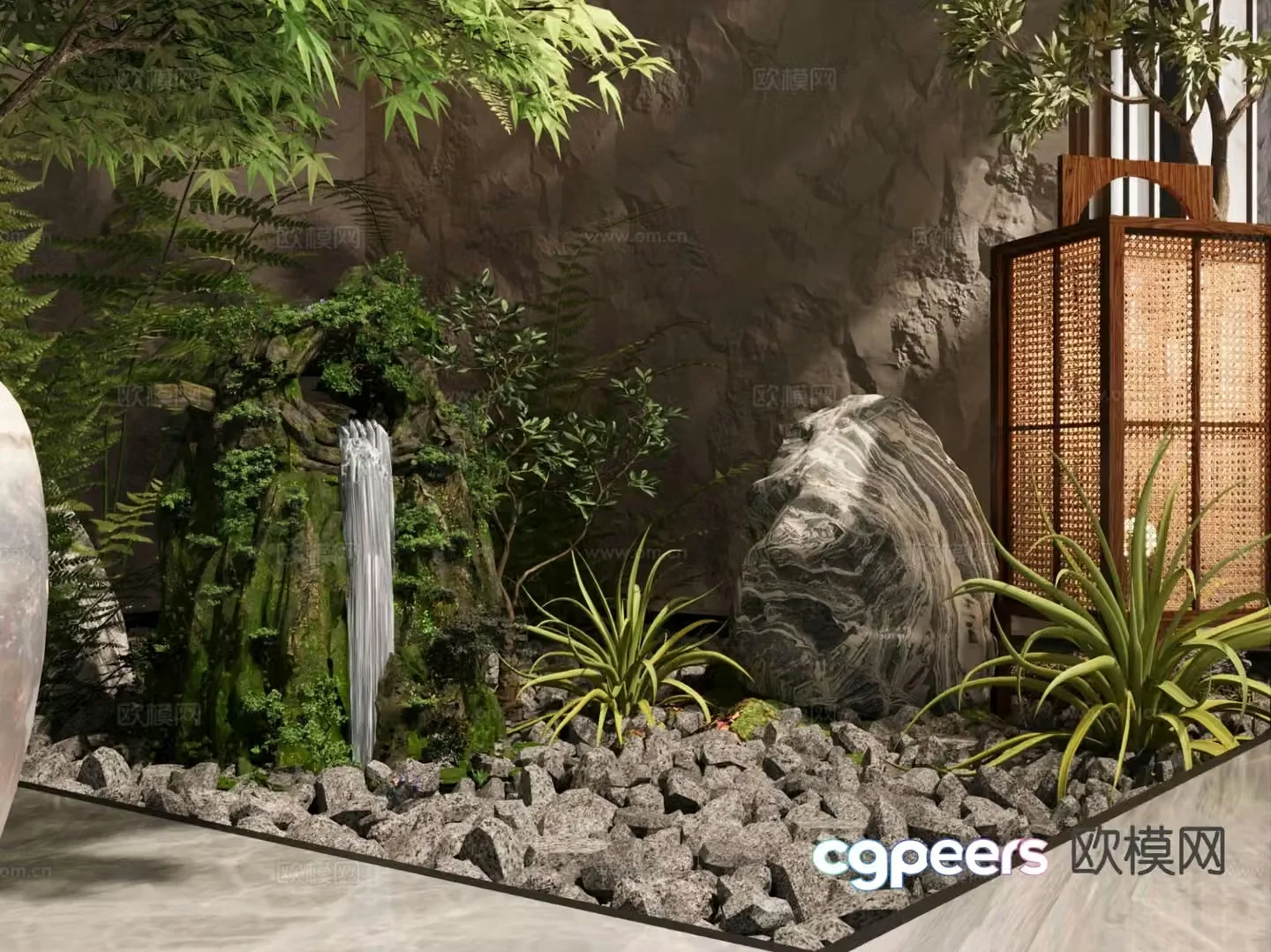 Modern interior landscape rockery waterscape 3d model