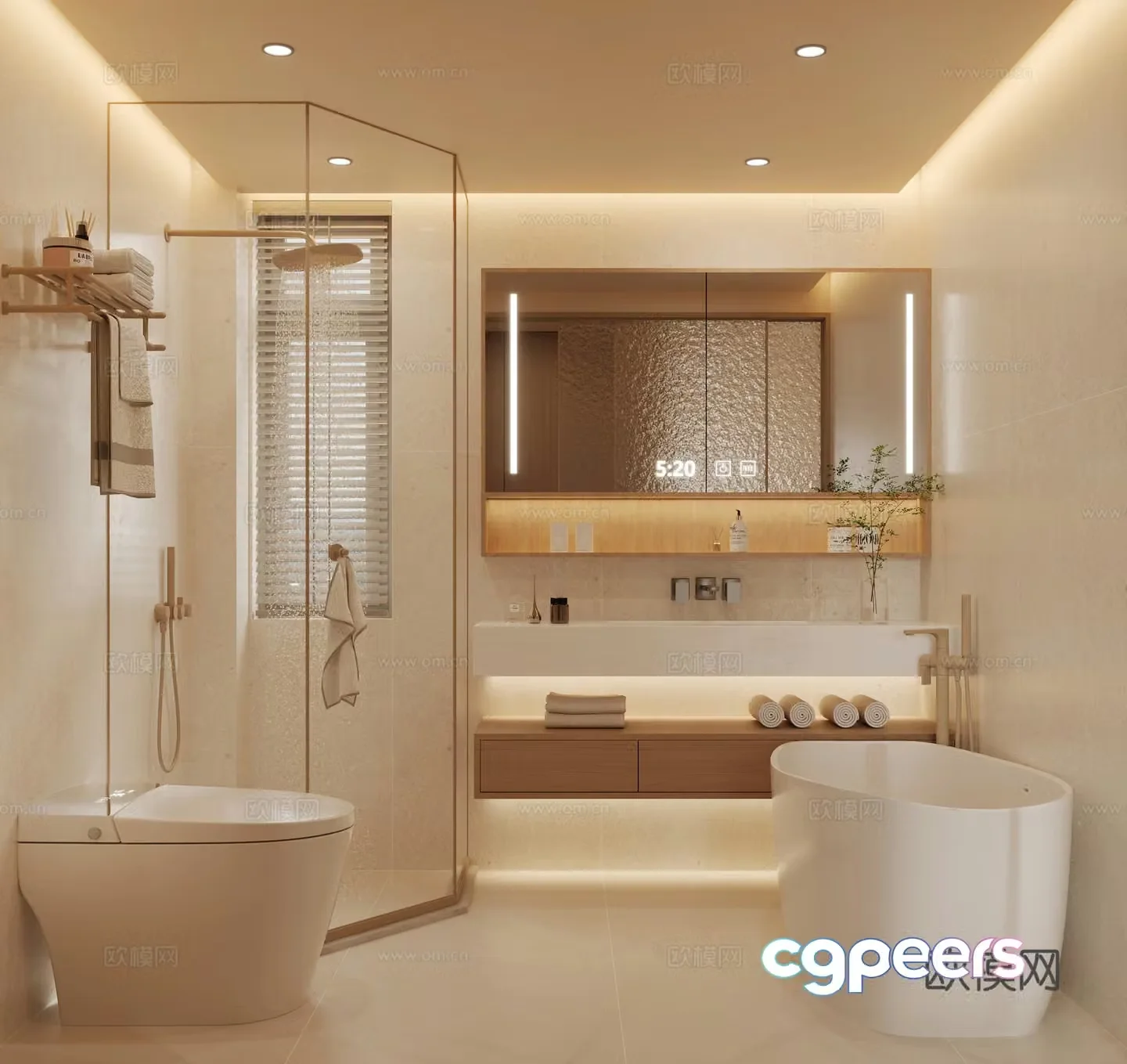 Creamy bathroom bathtub 3d model