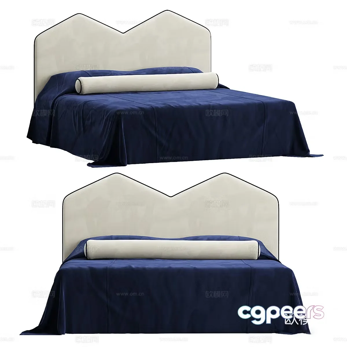 New Chinese style fabric double bed 3D model