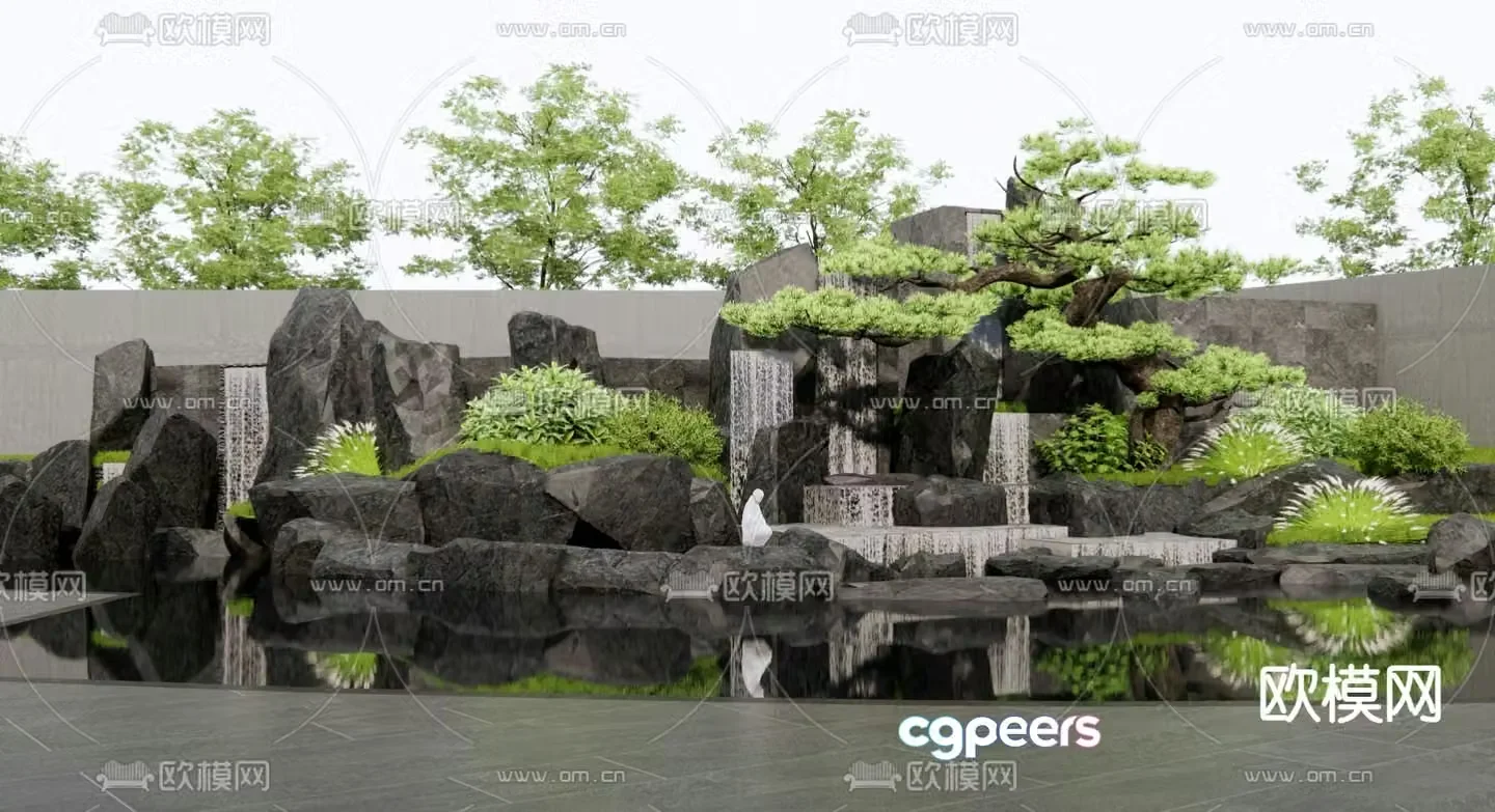 Rockery waterscape overlapping water landscape flowing water waterfall 3D model