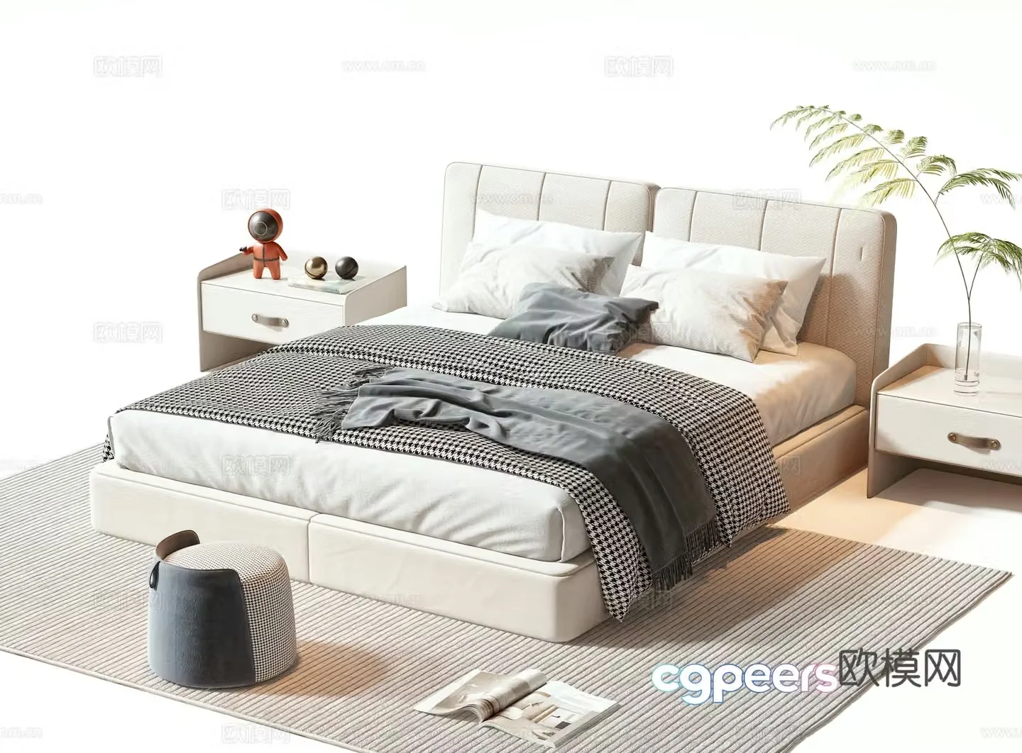 Modern double bed 3d model