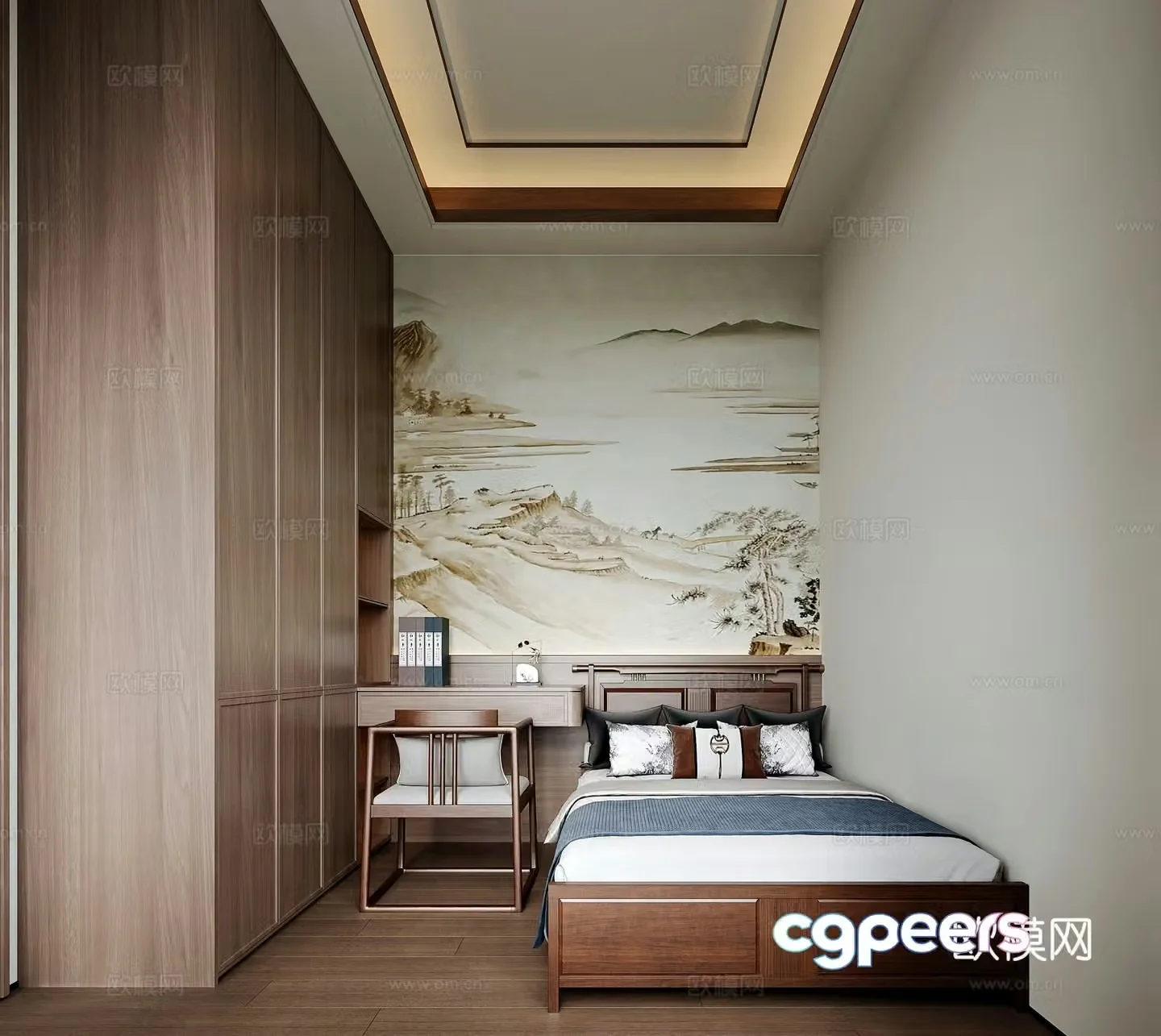 New Chinese style home bedroom 3D model