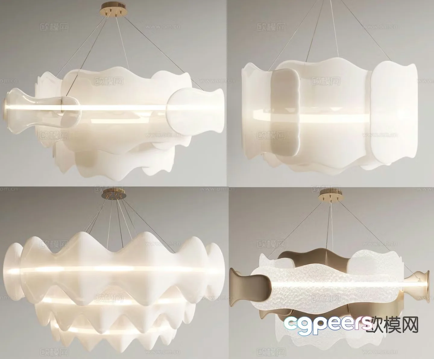 Cream style chandelier multi-layer chandelier 3d model