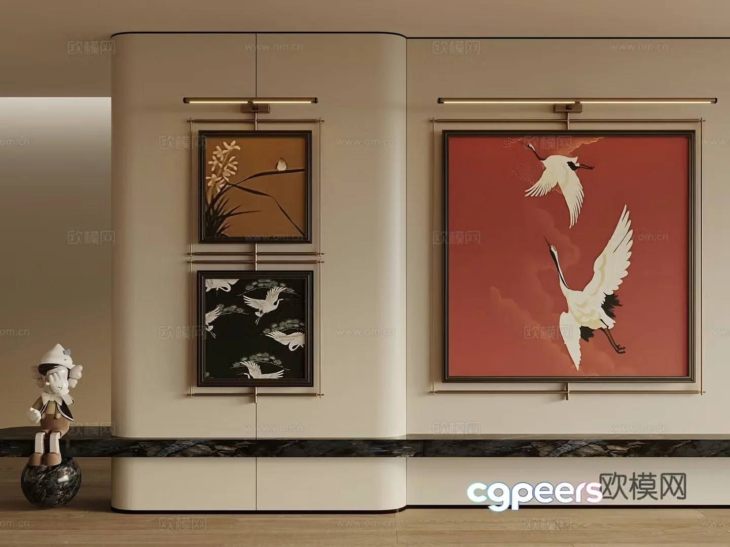 New Chinese style ancient Chinese hanging paintings decorative paintings hanging paintings picture frames living room hanging paintings 3D model