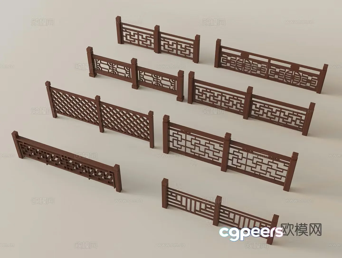 New Chinese style railing guardrail 3d model