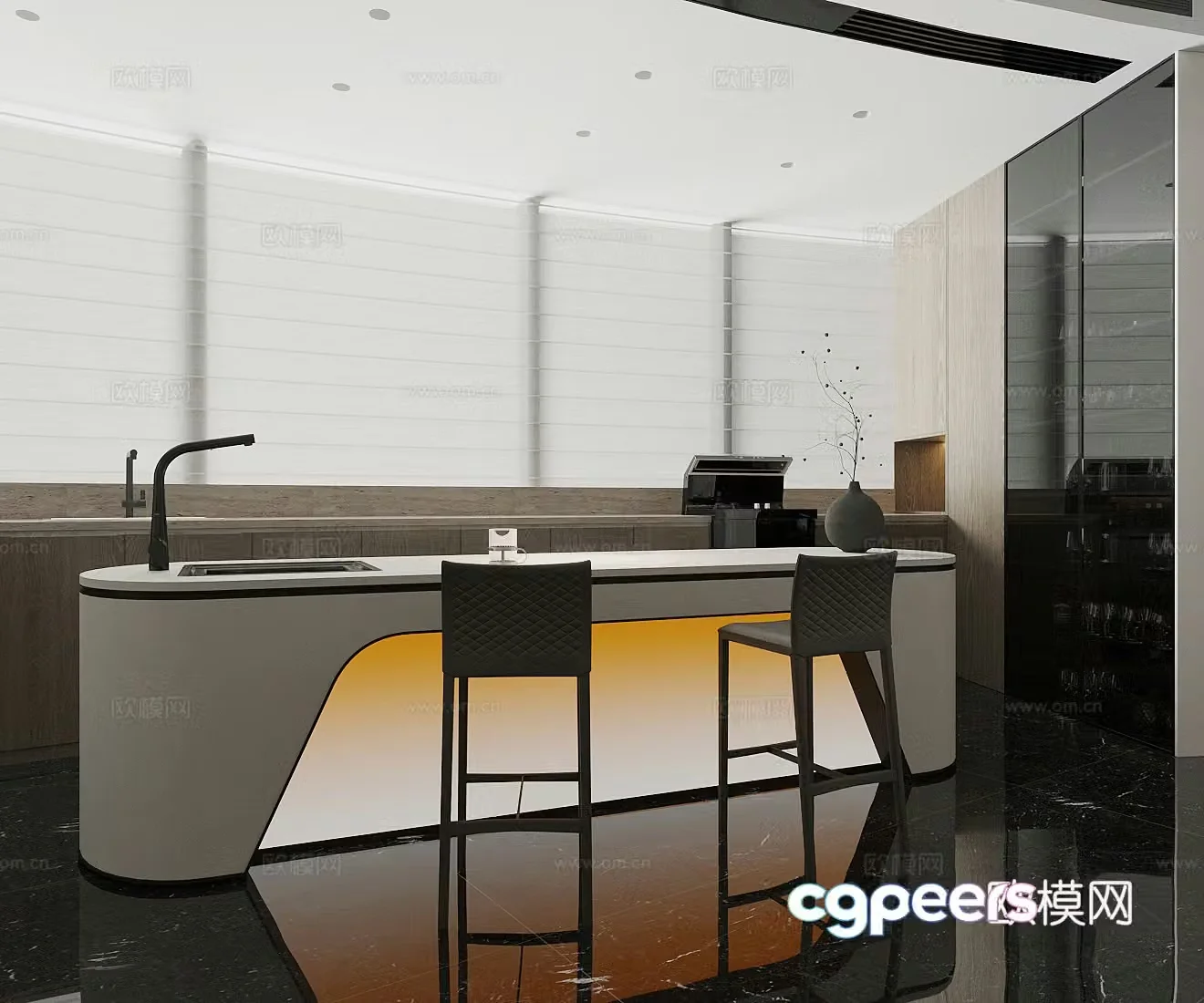 Modern Italian home restaurant Light luxury Italian restaurant Round table restaurant Black and white and gray restaurant Island 3D model