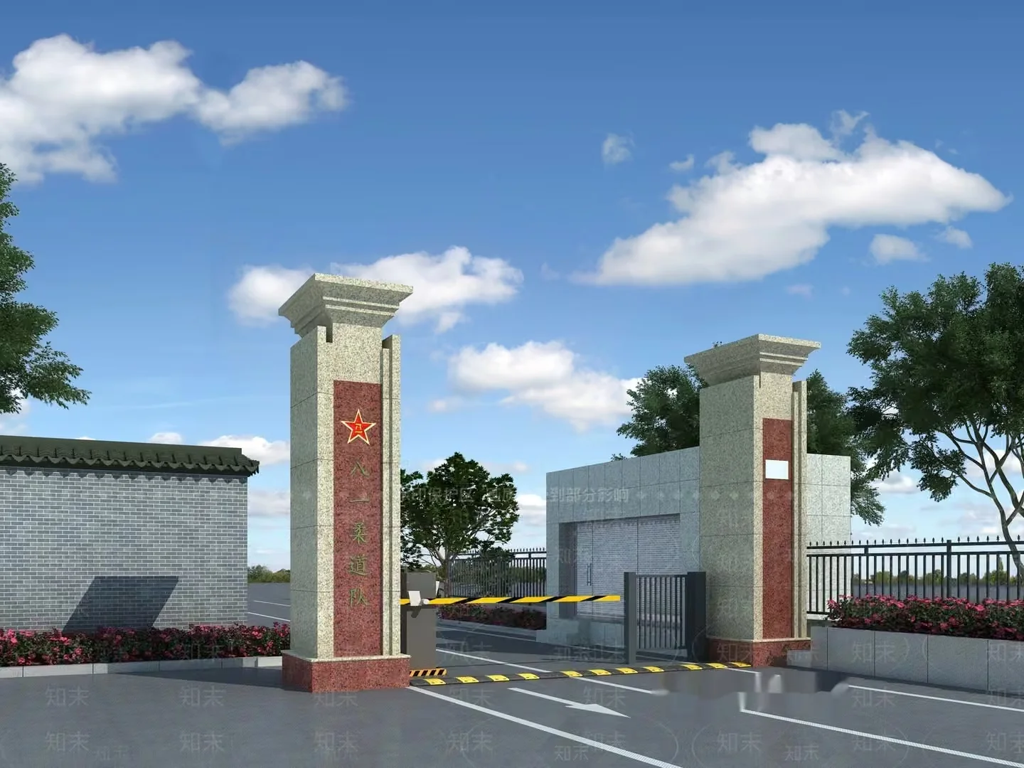 A Chinese Gate With A Red Star 3D Model – 12750 – VRAY Render