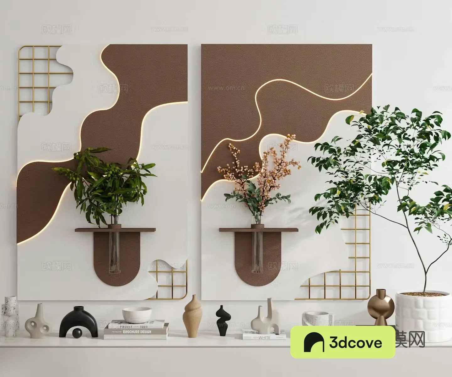 Modern cream style minimalist wasabi style medieval style hanging painting wall decoration decoration painting combination decoration green plant 3D model