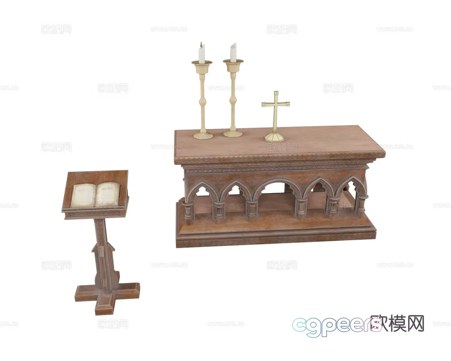 Church podium Church table Candle candlestick Cross 3d model