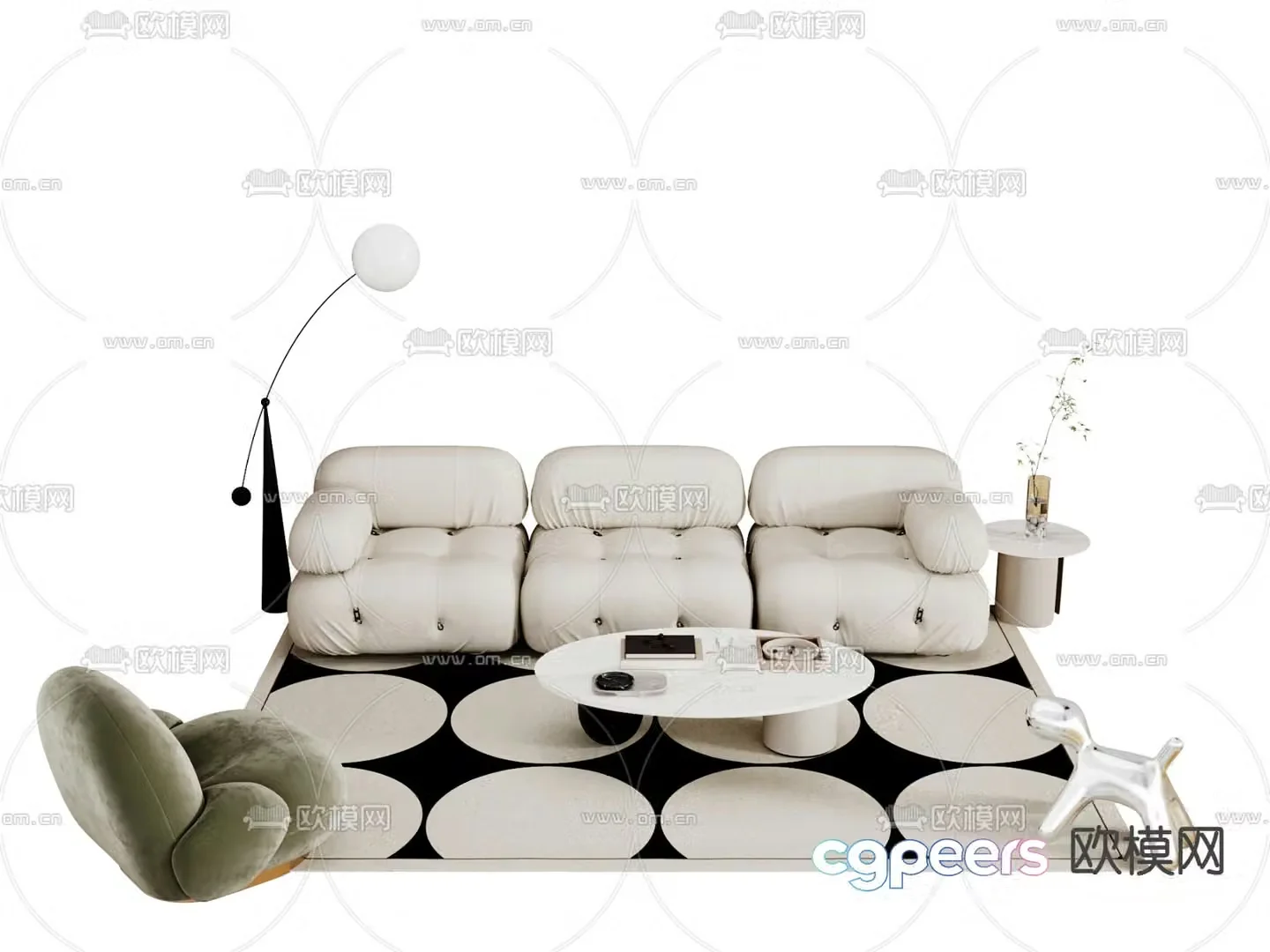 Cream style modular sofa 3D model
