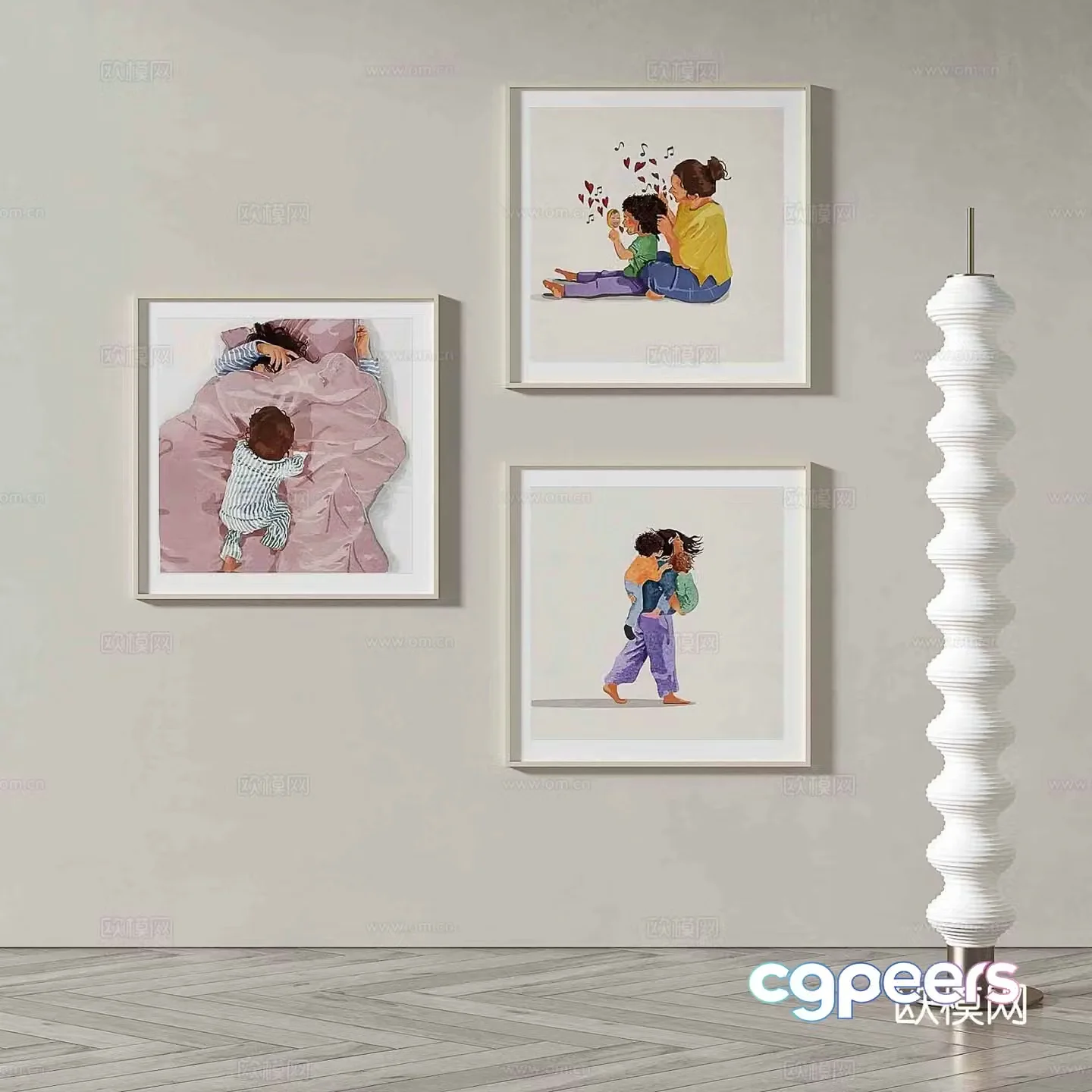 Modern simple hanging painting character cartoon decorative painting 3d model