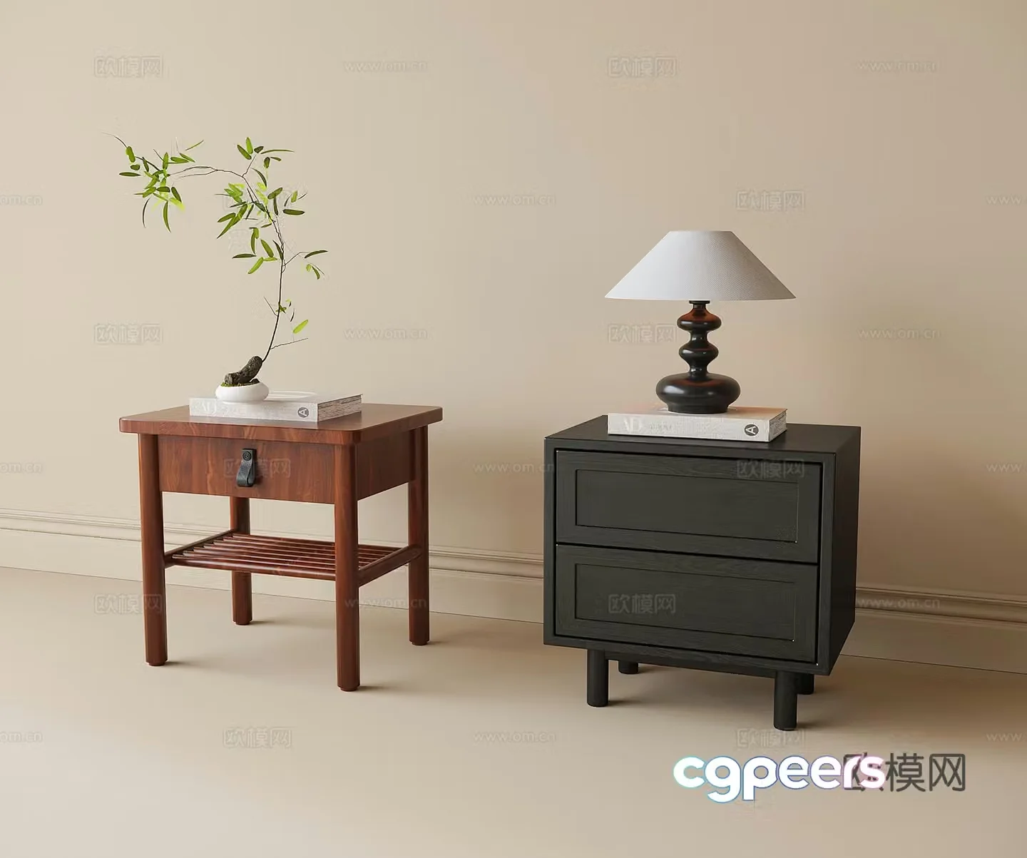 Modern bedside table bedside lamp 3d model