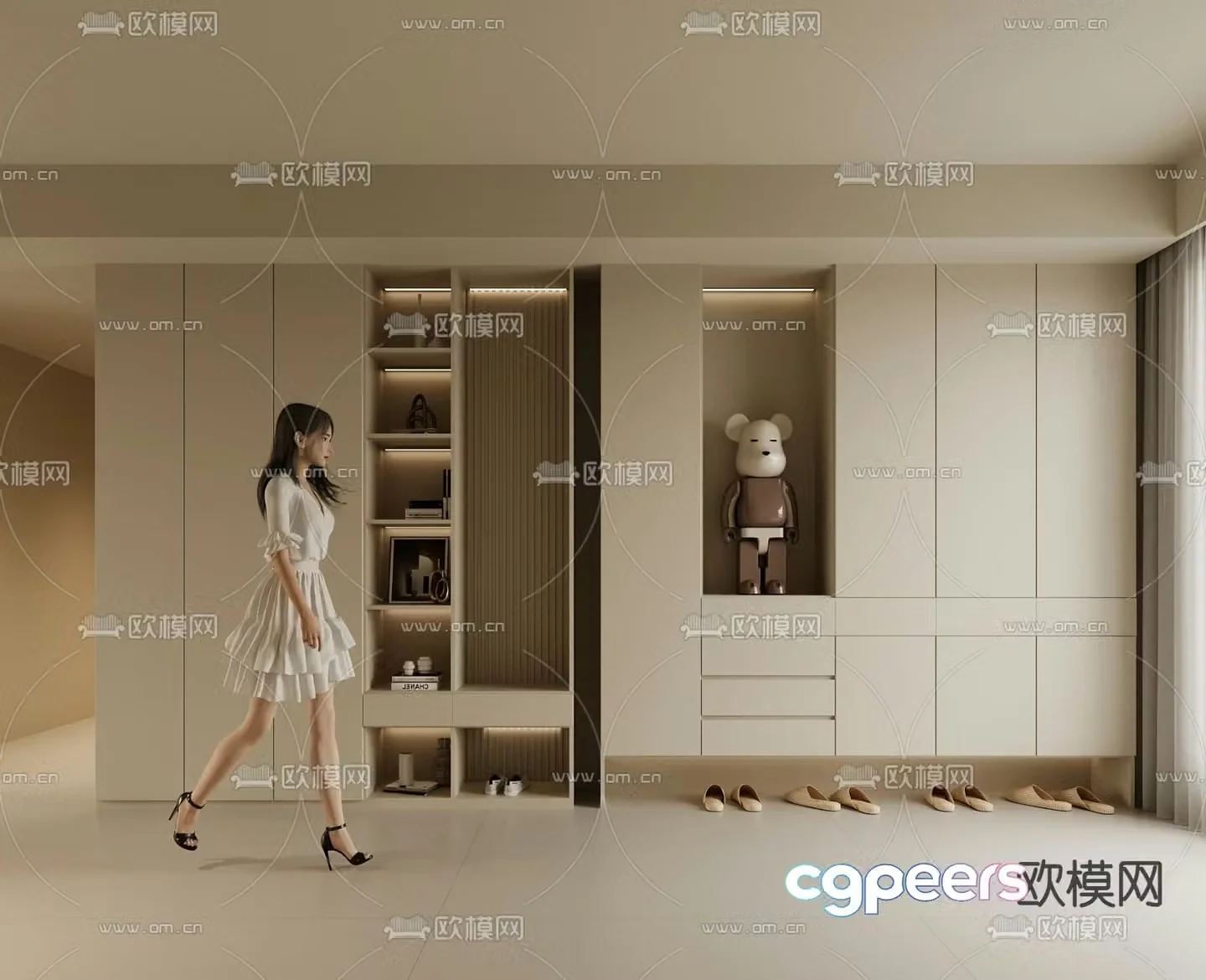 Cream style shoe cabinet 3d model
