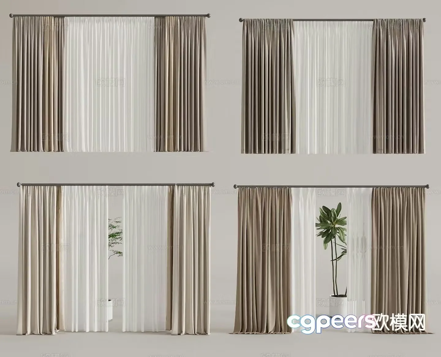 Modern curtains translucent gauze curtains 3D model