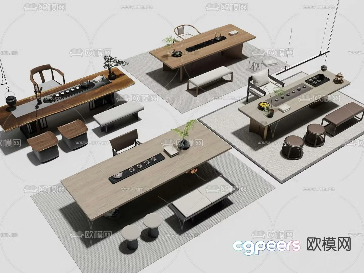 New Chinese style tea table tea table 3d model