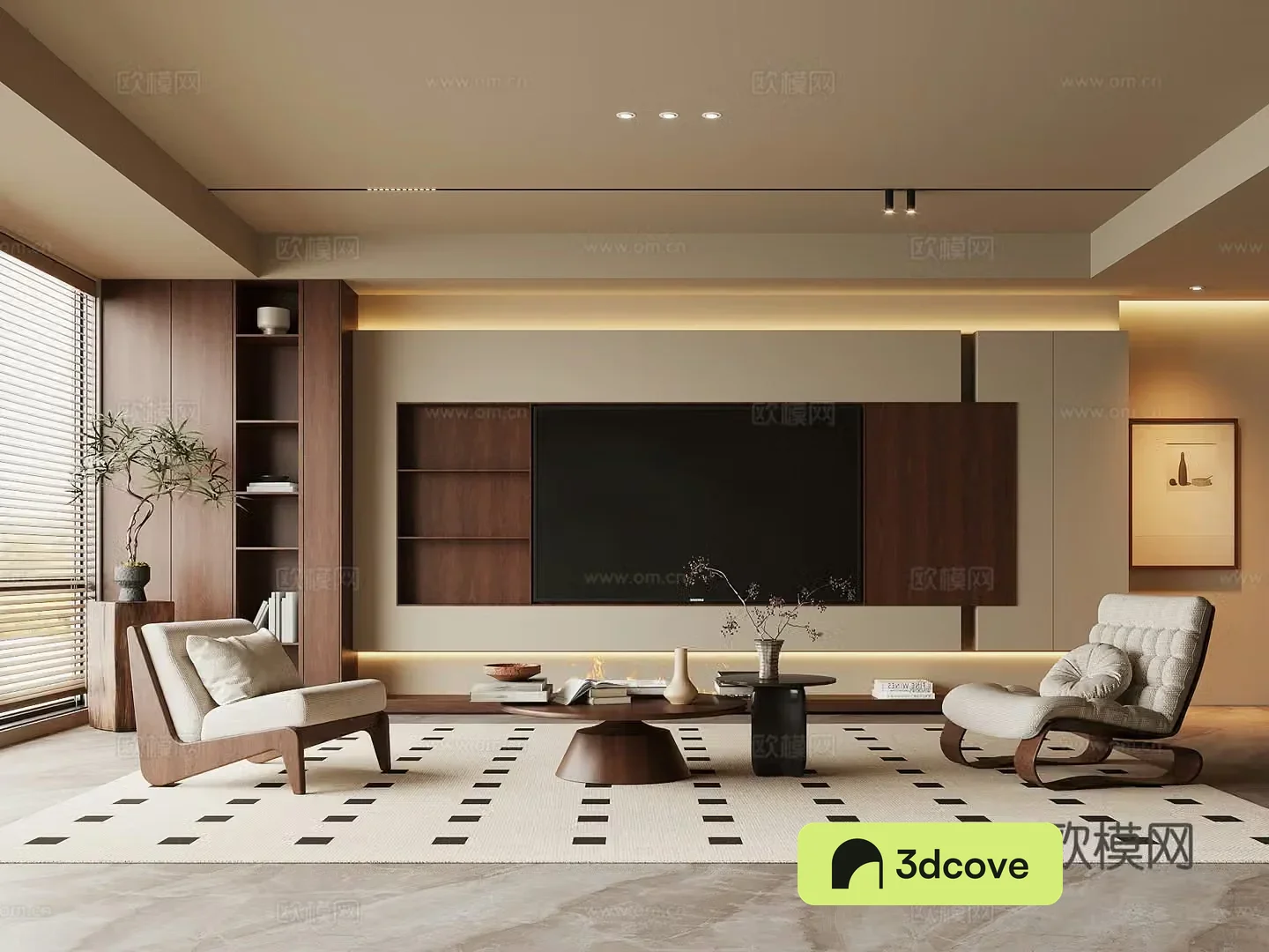 Middle-aged TV background wall 3d model