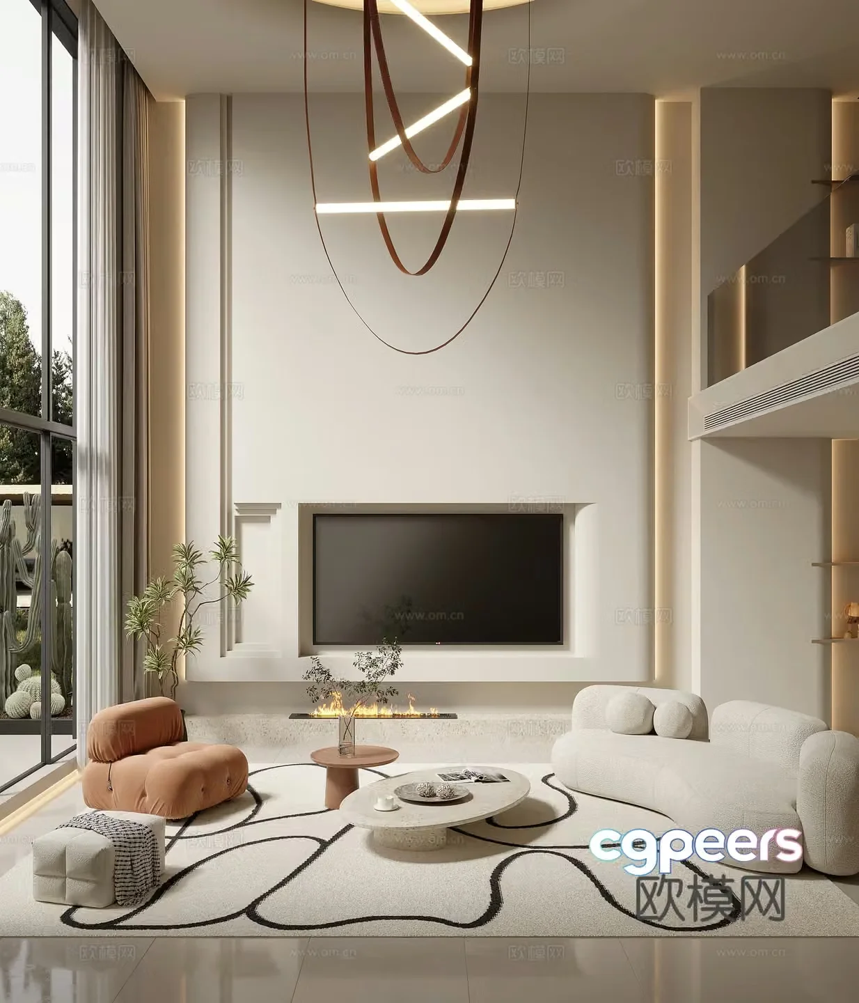 Creamy Villa Living Room 3D Model