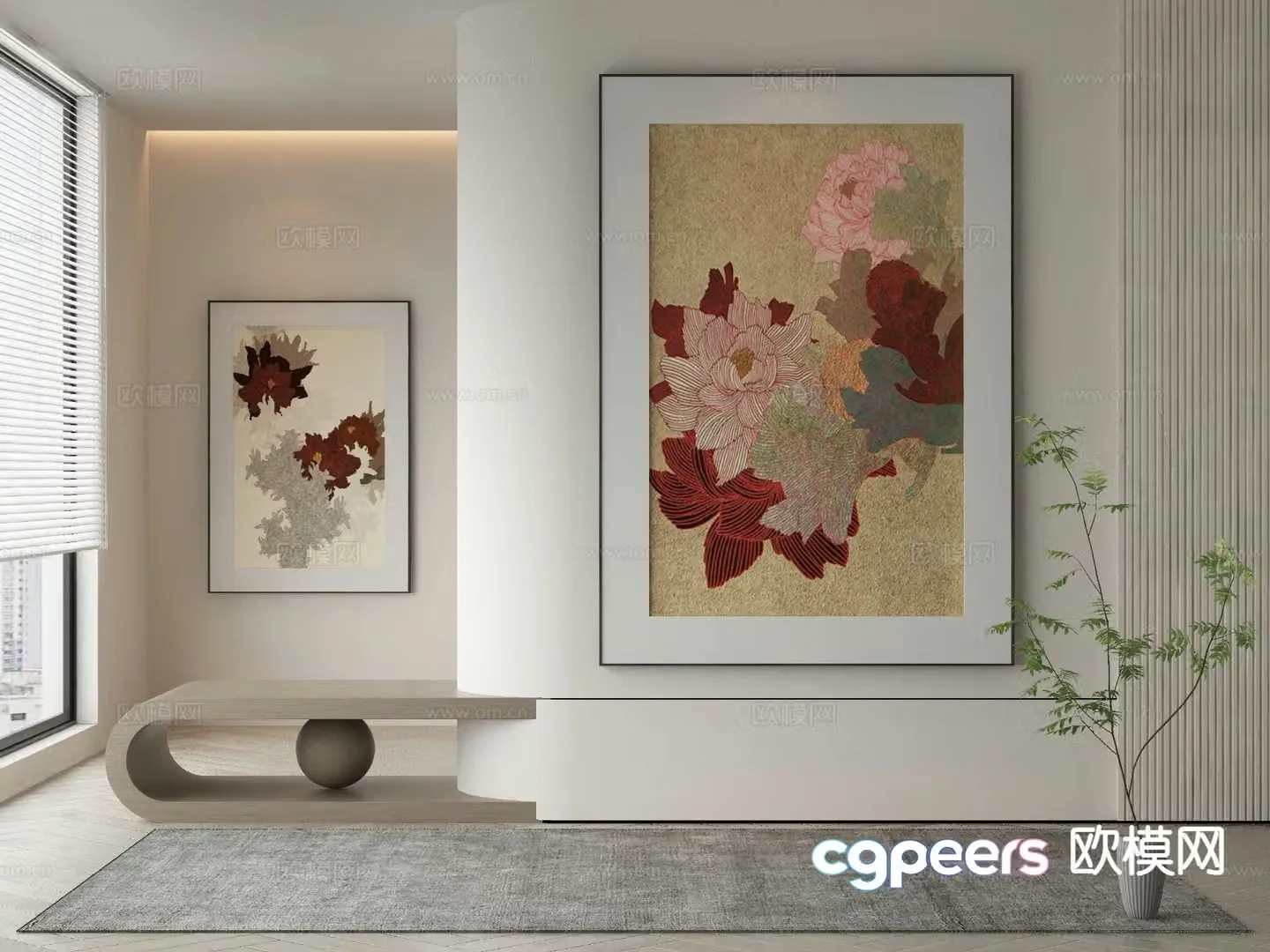 Modern decorative painting flower hanging painting 3d model