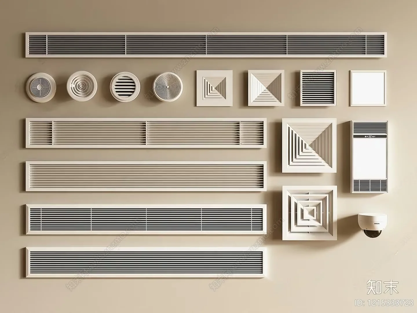 A Collection Of White Vents On A Wall 3D Model – 12289 – VRAY Render