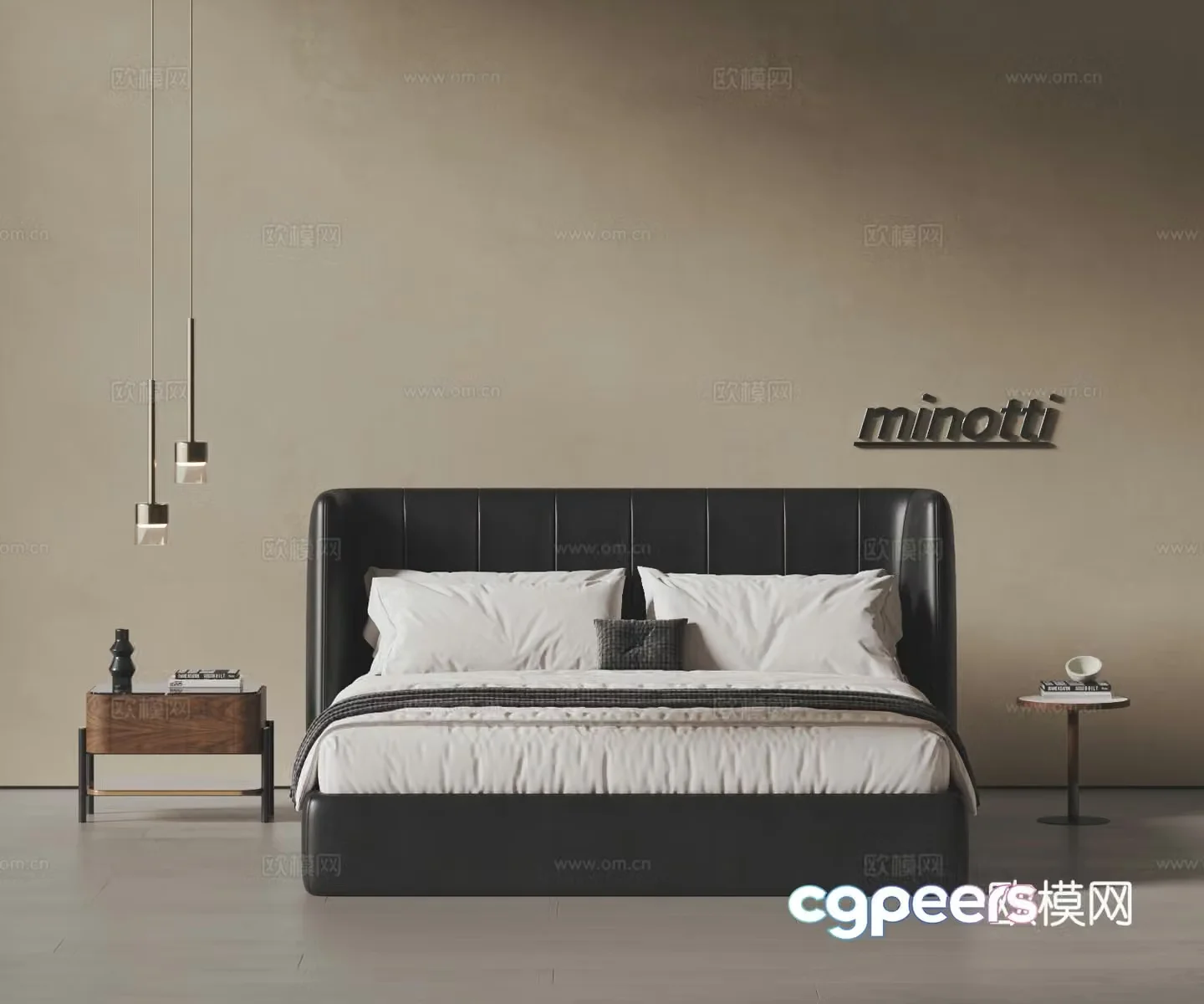 MINOTTI modern double bed bedding bedding bedside table chandeliers leather double bed 3d model