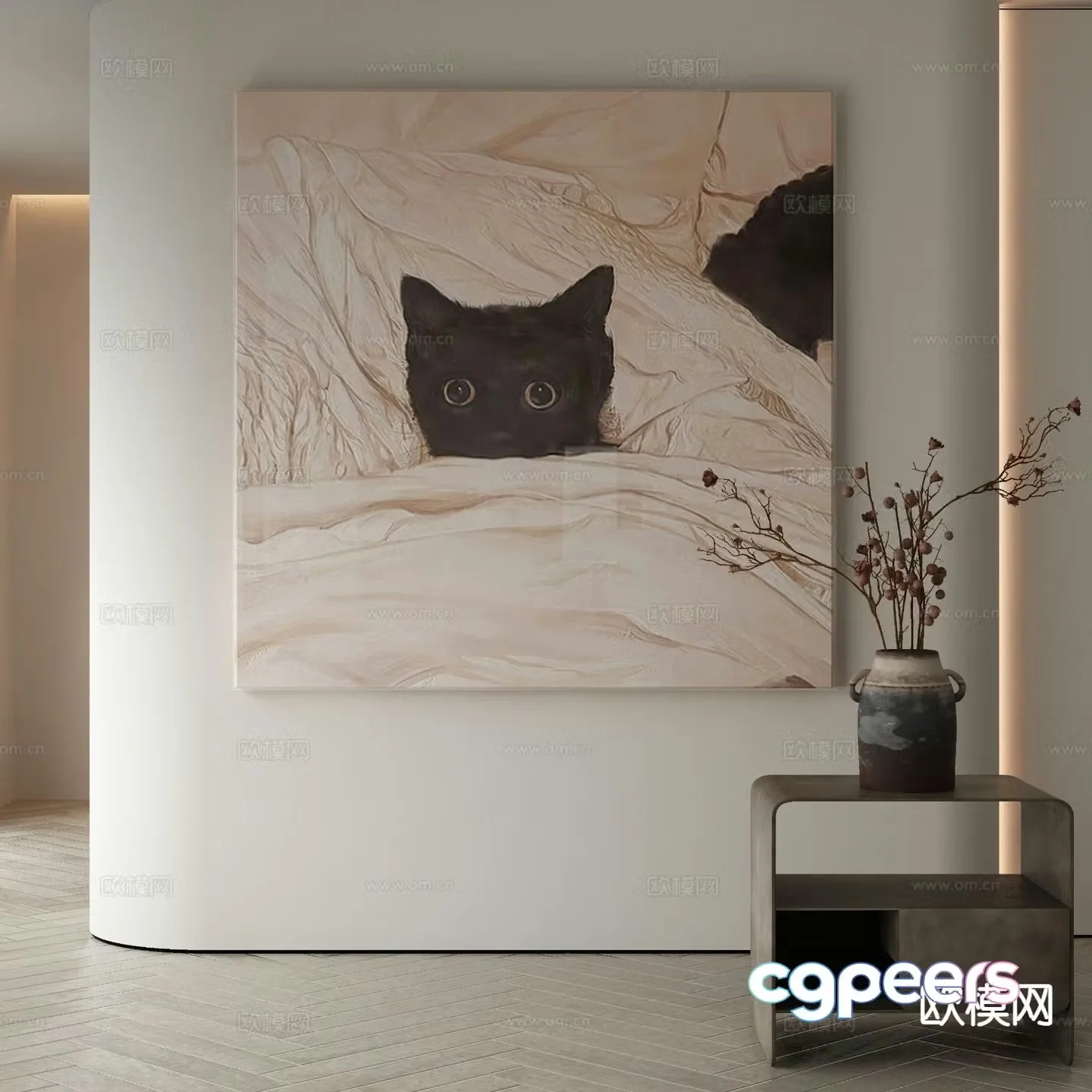 Modern decorative painting cat hanging painting 3d model