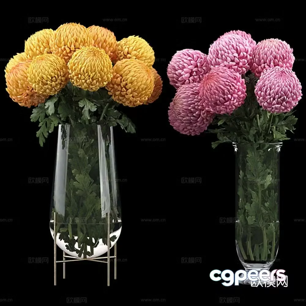 modern vase floral cosmos flower arrangement 3d model